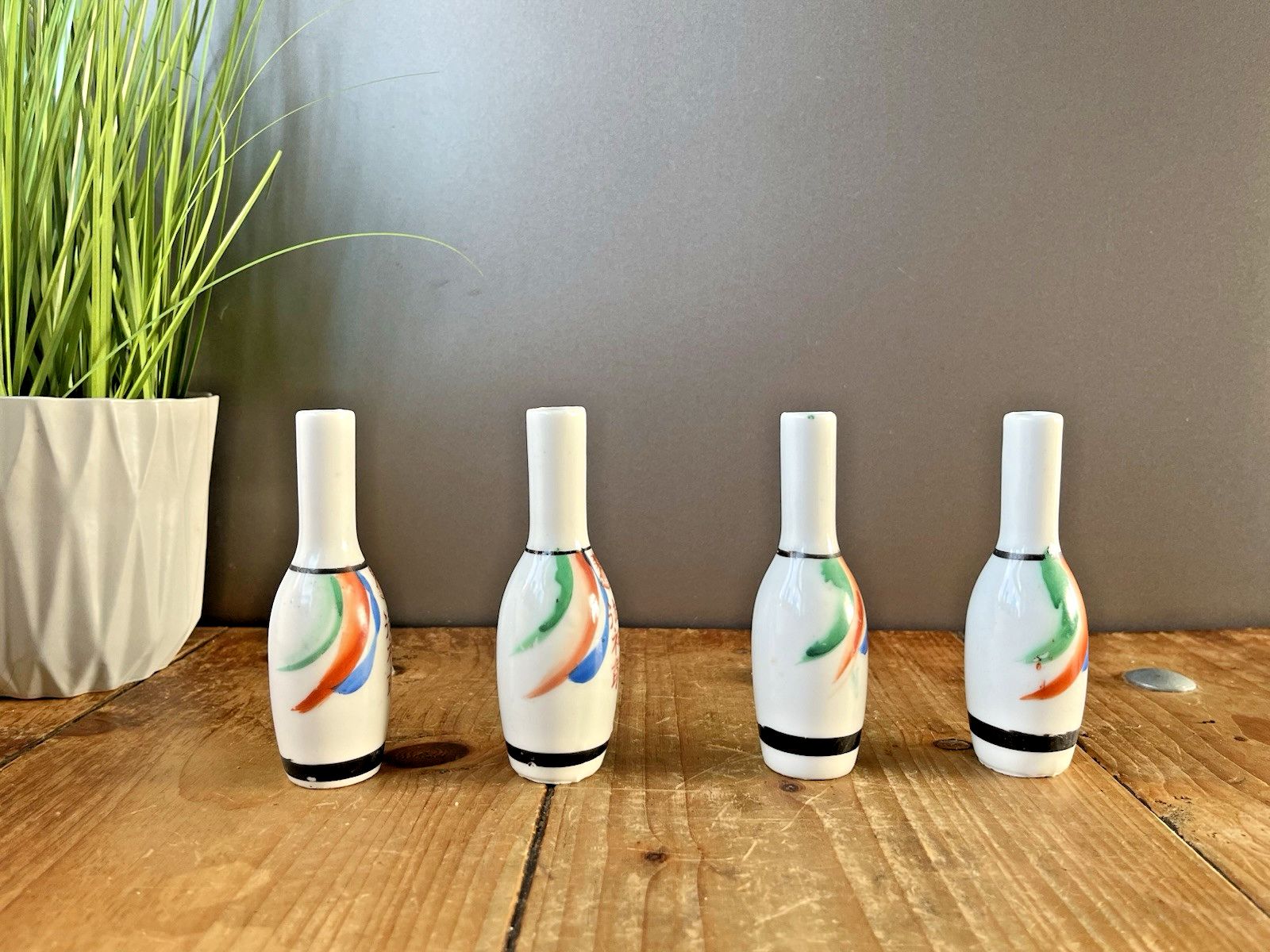 Set Of 4 Japanese Omiki Sacred Sake Shinto Goshinzensake Blessing Drink Bottle Bud Vase photo for sale