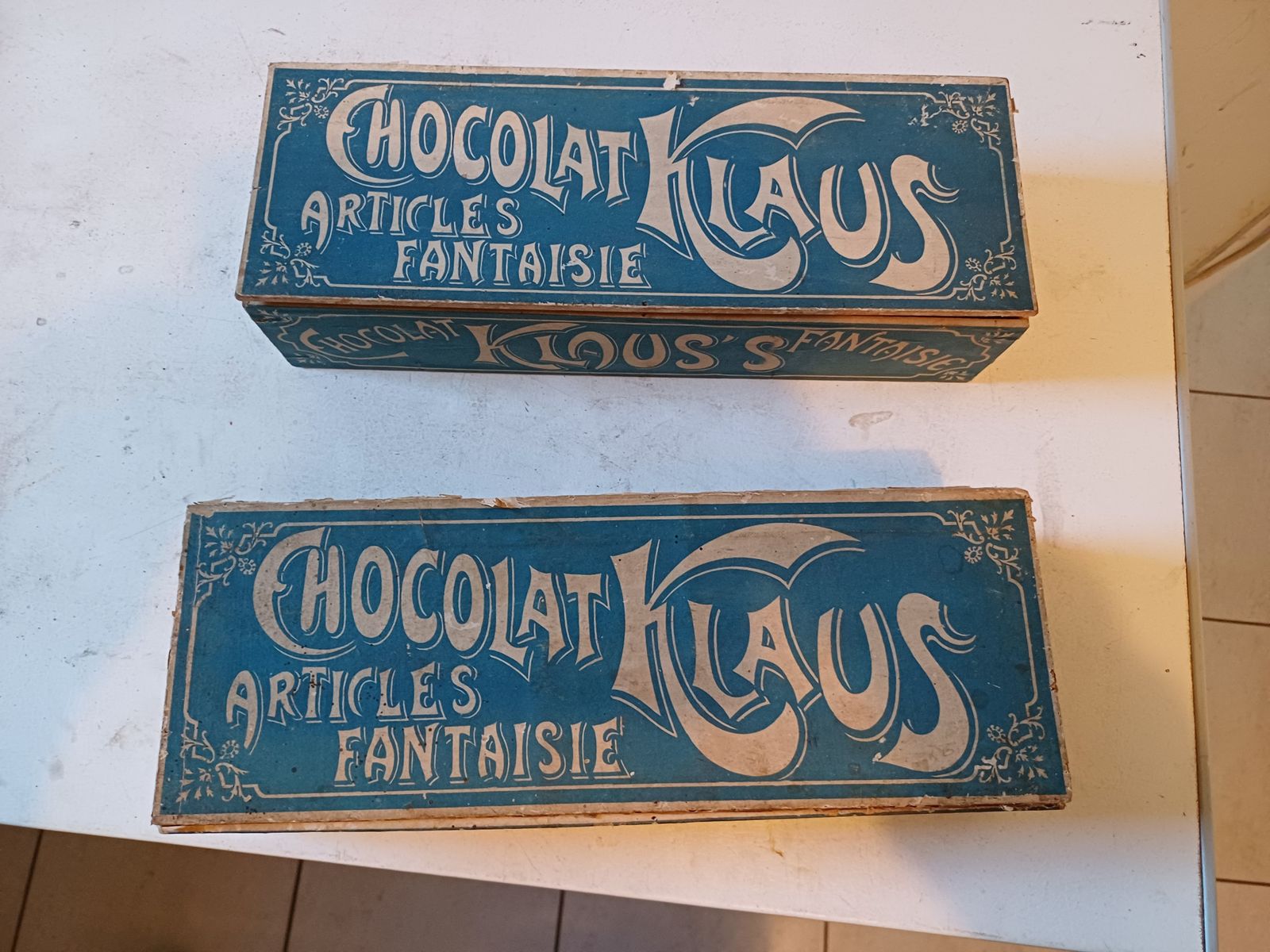 Pair Of Klaus Chocolate Advertising Boxes