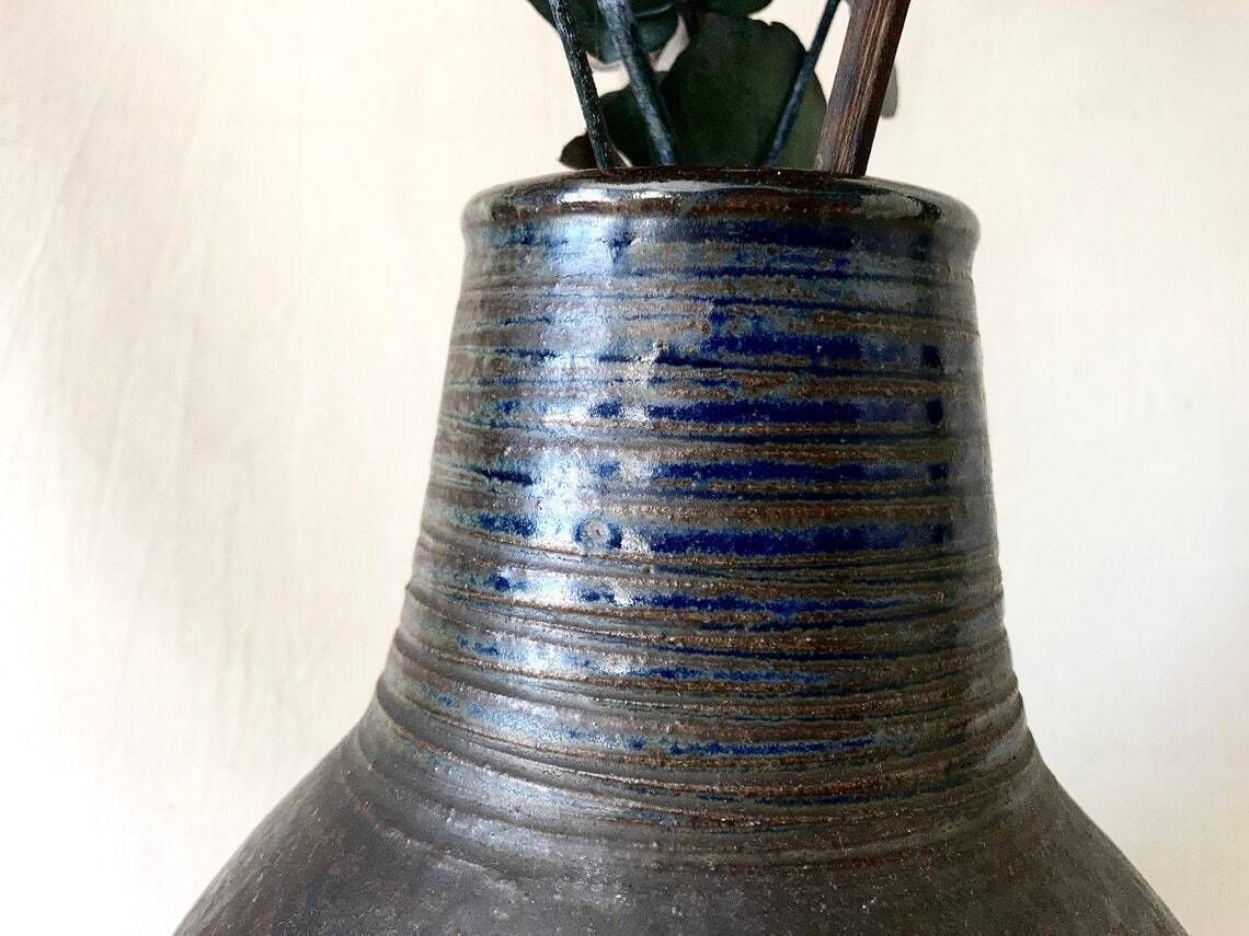 Contemporary Stoneware Vase. Handmade Pottery Jug. Black Artisanal Ceramic Vase. photo furniture