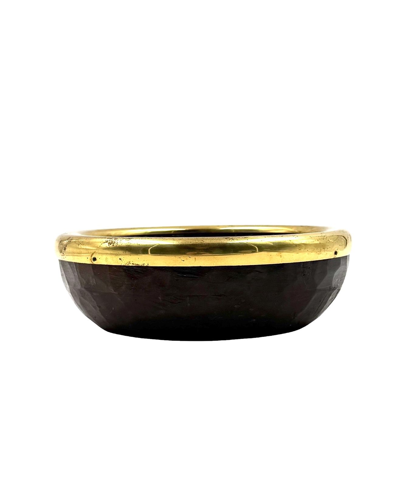 photo for sale Mid Century Brass And Wood Bowl, Italy 1970s
