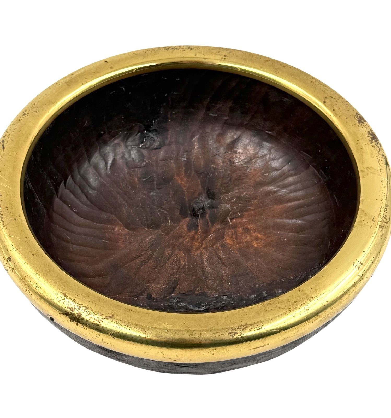 Home Decor Mid Century Brass And Wood Bowl, Italy 1970s photo