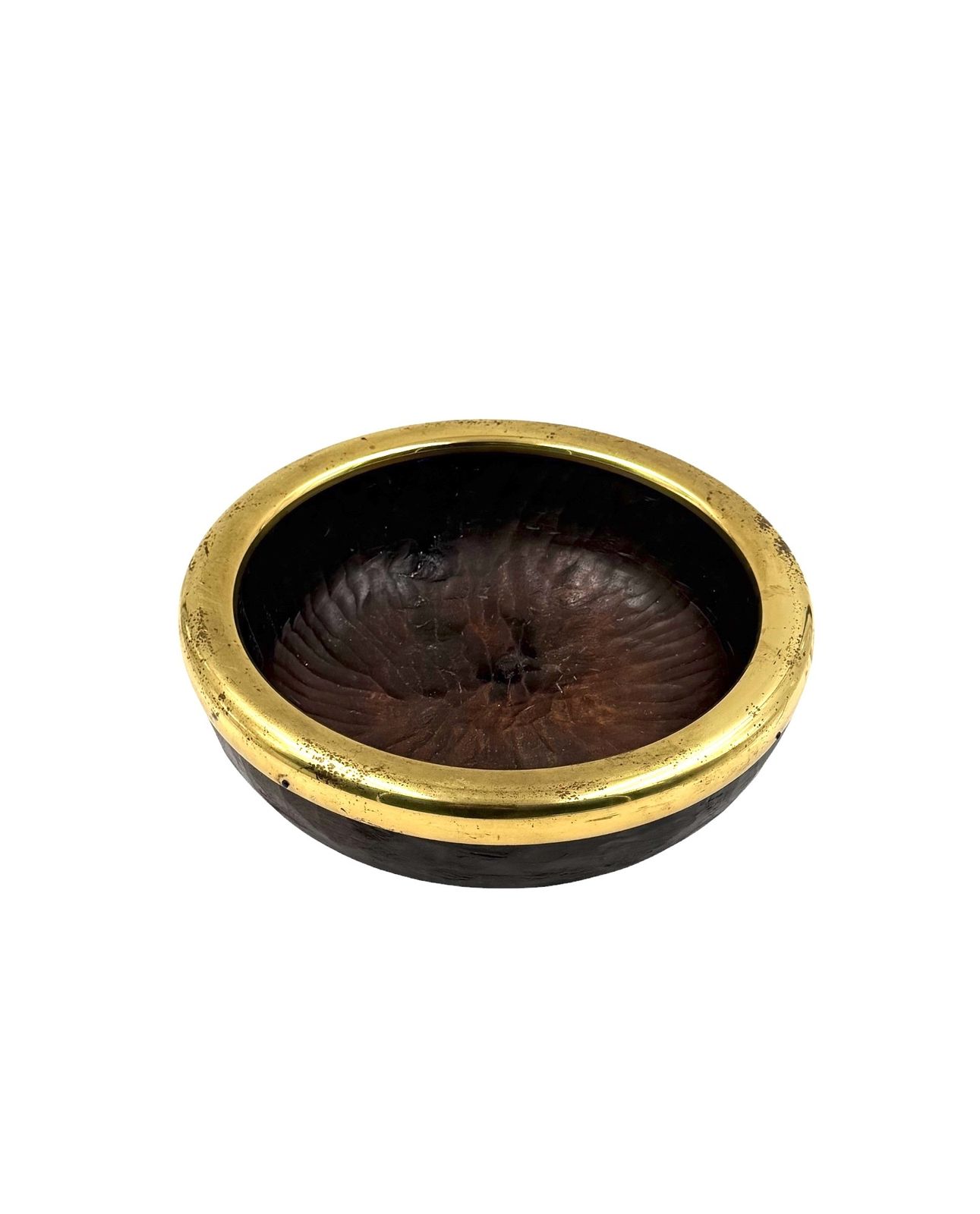 photo vinterior Mid Century Brass And Wood Bowl, Italy 1970s