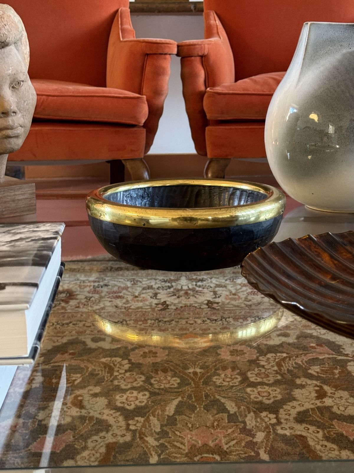 photo buy Mid Century Brass And Wood Bowl, Italy 1970s