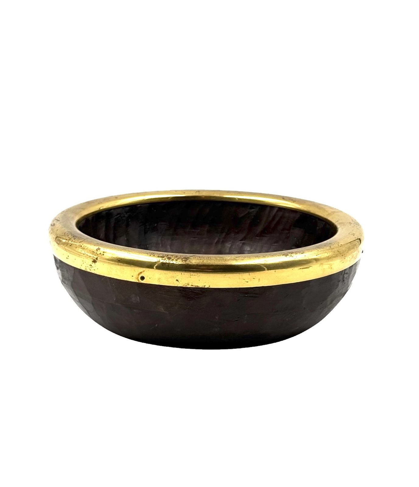 photo vintage Mid Century Brass And Wood Bowl, Italy 1970s