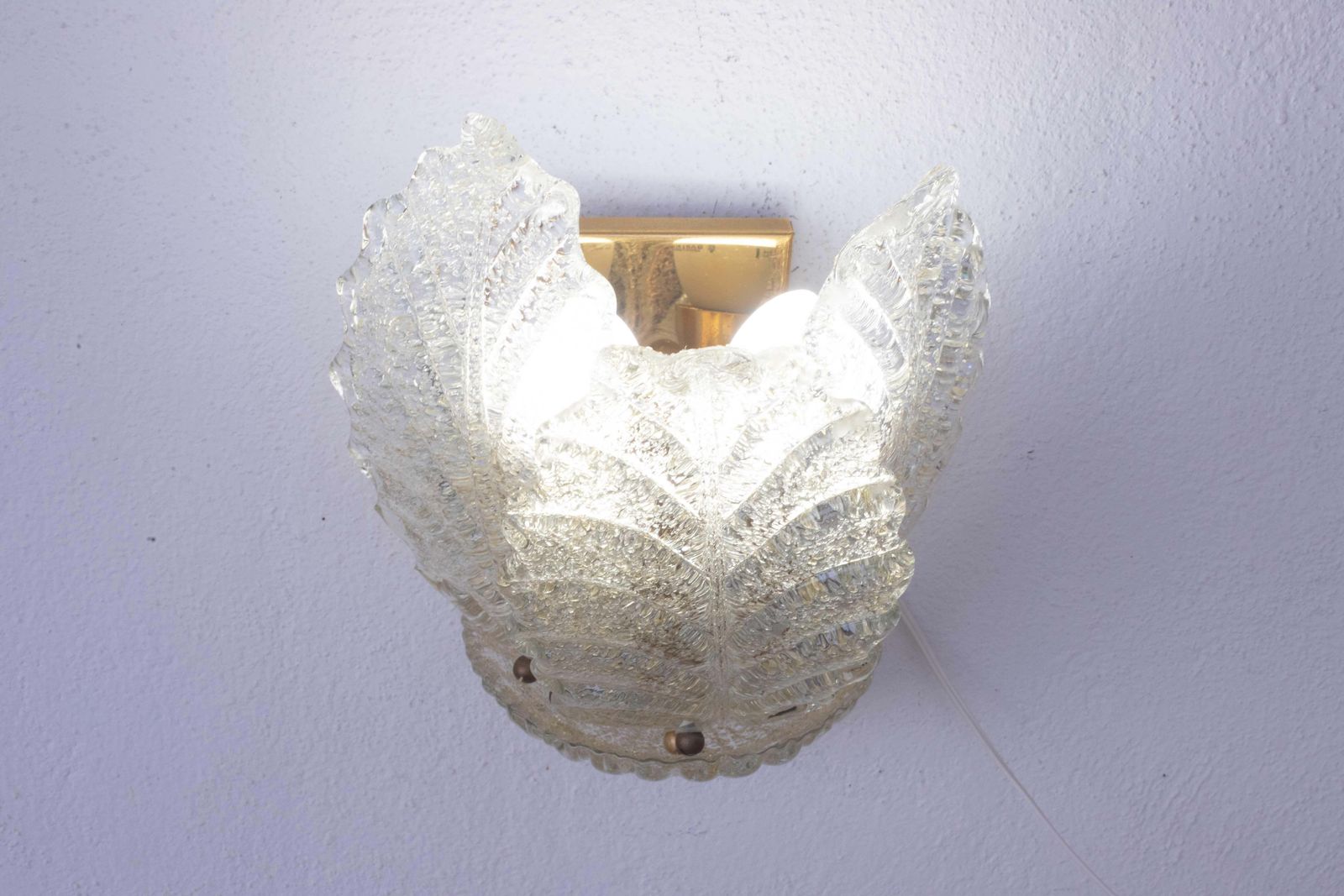 Set Of 2 Portofino, Elegant Murano Wall Light Transparent And Gold Leaves, 1970 photo 1460.0