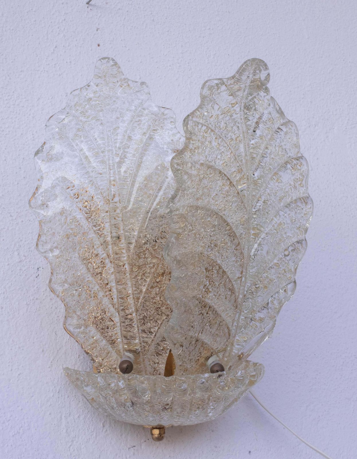 Set Of 2 Portofino, Elegant Murano Wall Light Transparent And Gold Leaves, 1970 photo vinterior