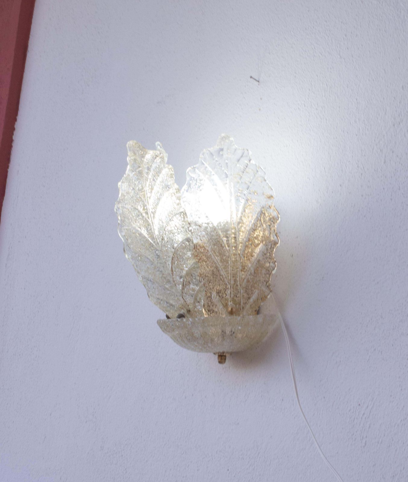 photo vinterior Set Of 2 Portofino, Elegant Murano Wall Light Transparent And Gold Leaves, 1970