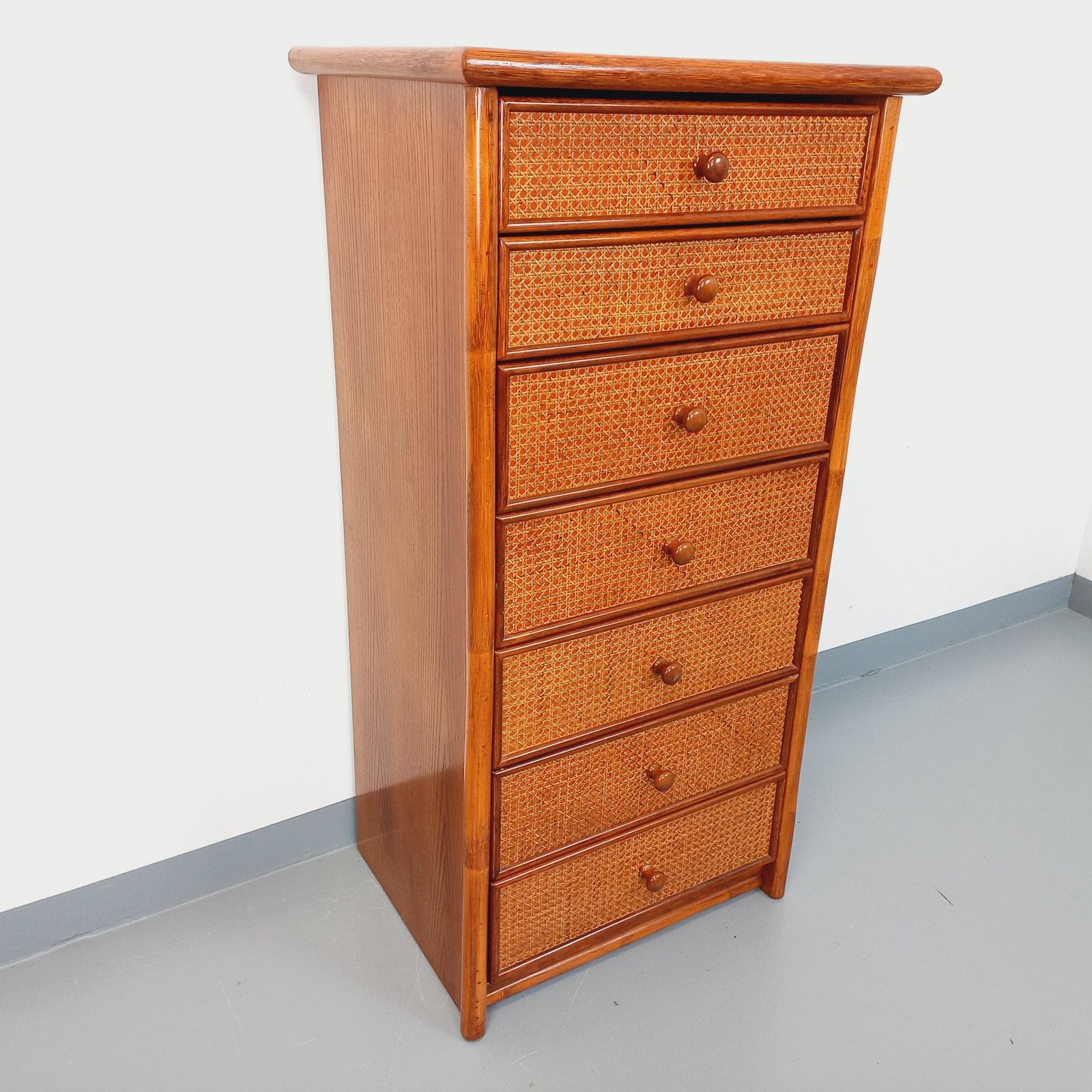 Chest Of Drawers In Wood, Rattan And Cane photo for sale