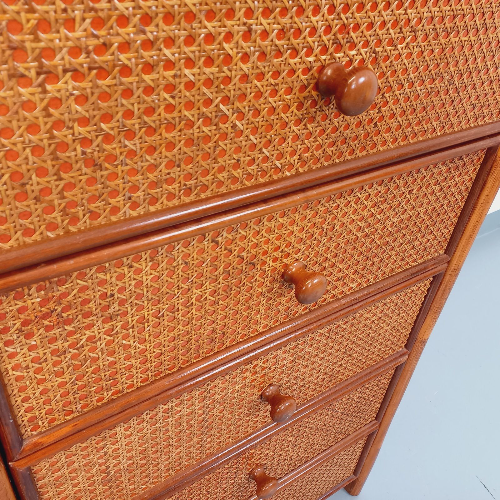 914.0 Chest Of Drawers In Wood, Rattan And Cane photo