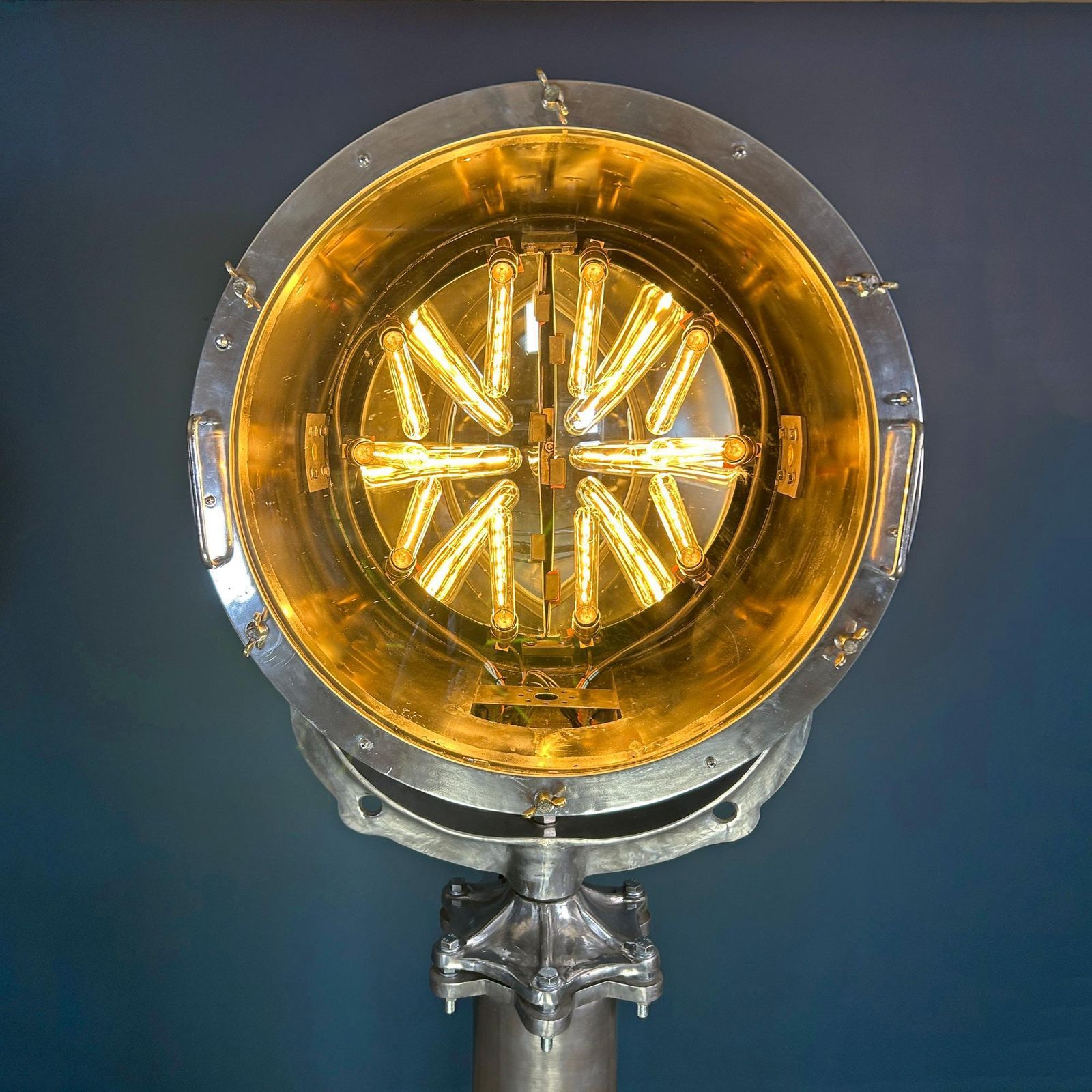 Late Century Industrial Stainless Steel Marine Floor Standing Searchlight photo vinterior
