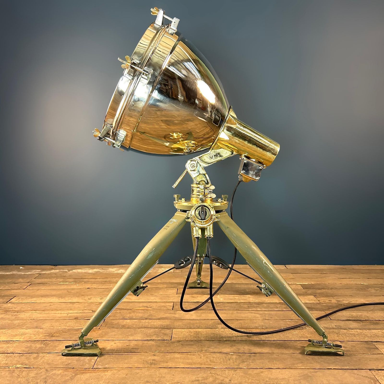 Late Century Brass And Stainless Searchlight   Us Army Tripod And Marine Switch photo buy