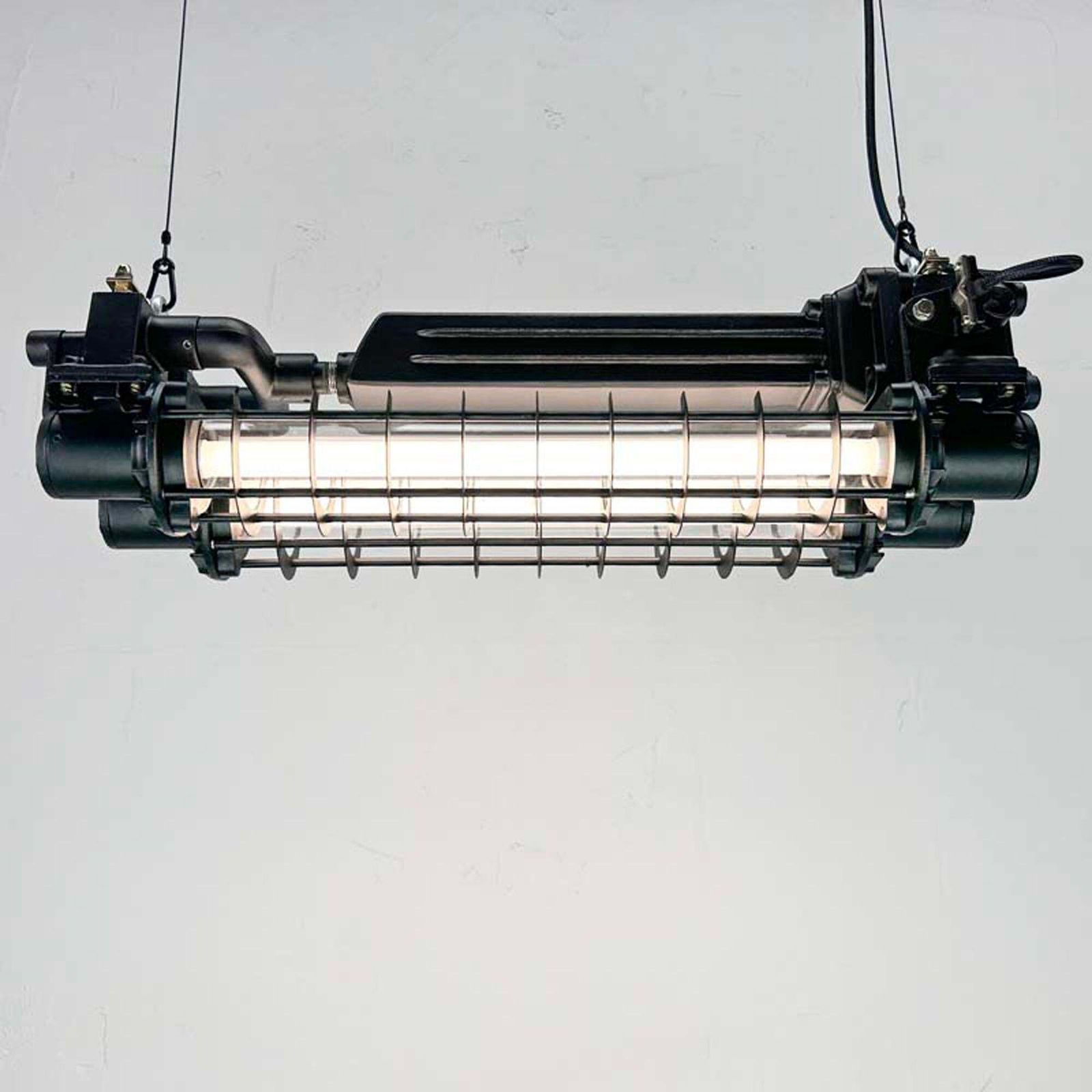 Lighting Late Century Industrial Flameproof Tube Light With Cage   Black & Brass Finish photo