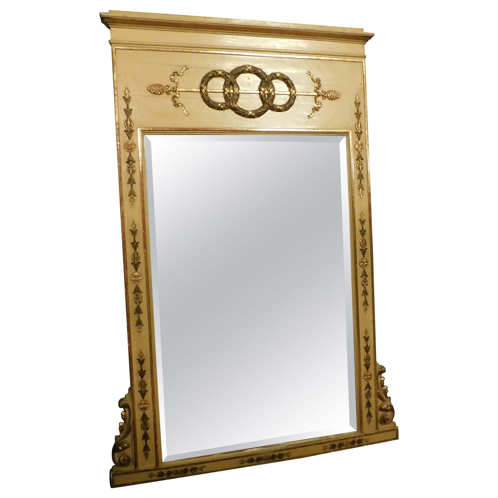 Lacquered Wood Mirror With Rich Golden Sculptures, Italy