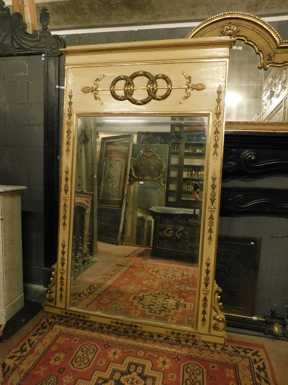 Lacquered Wood Mirror With Rich Golden Sculptures, Italy photo furniture