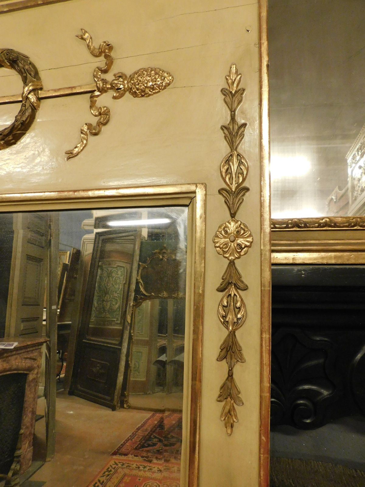 Lacquered Wood Mirror With Rich Golden Sculptures, Italy photo buy