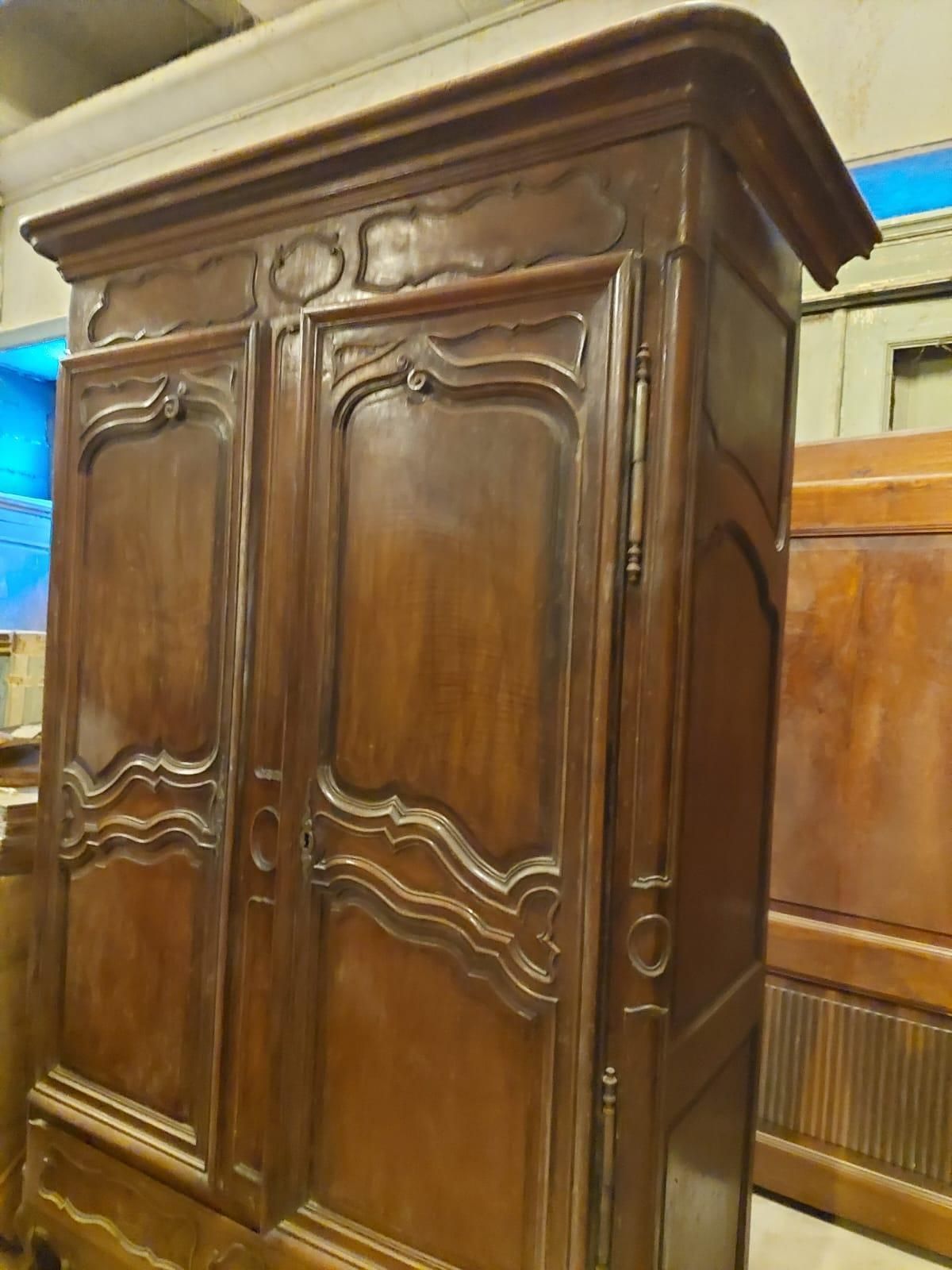 photo furniture Carved Walnut Wardrobe With Two Doors And A Drawer, France