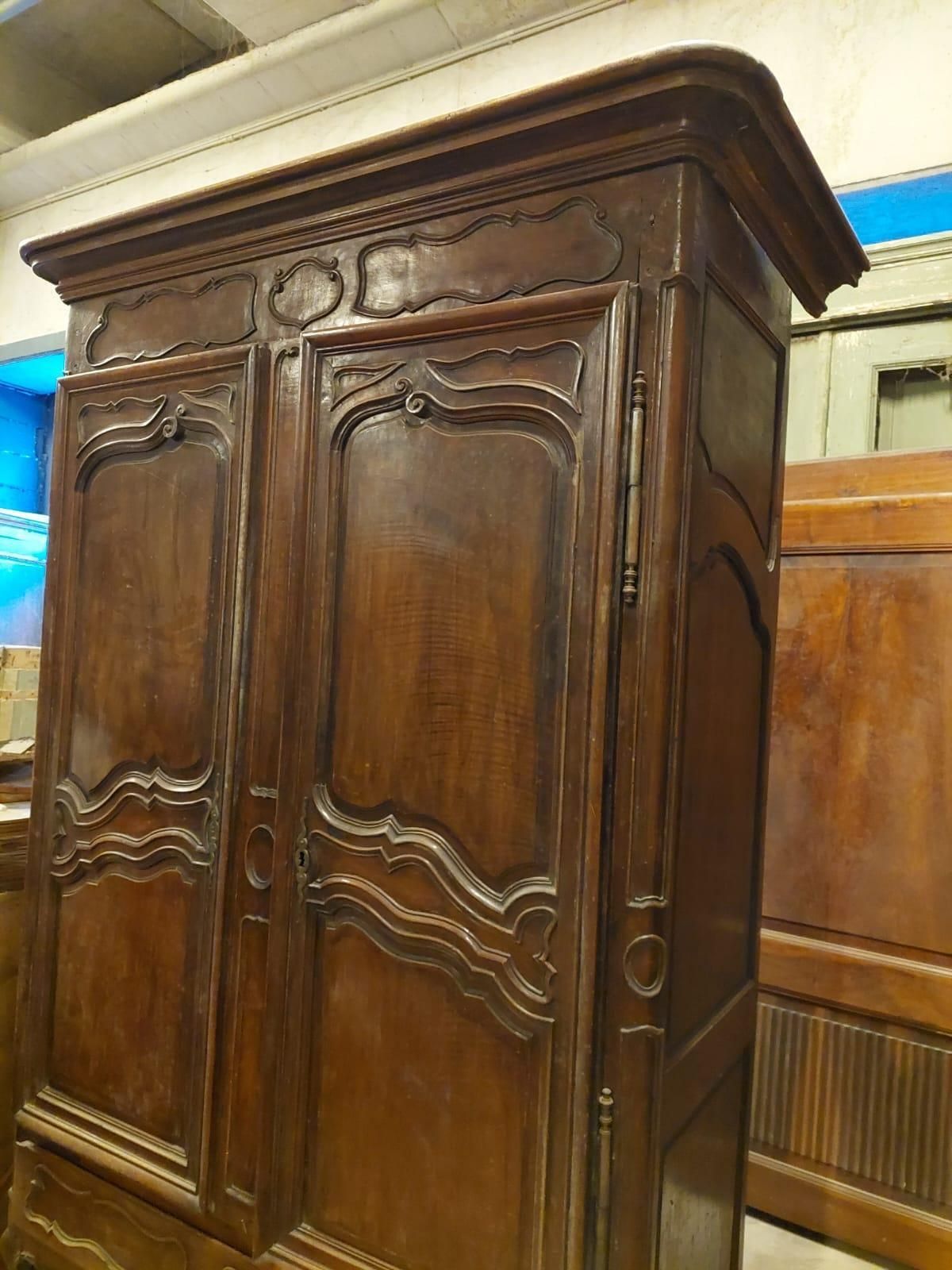 photo for sale Carved Walnut Wardrobe With Two Doors And A Drawer, France