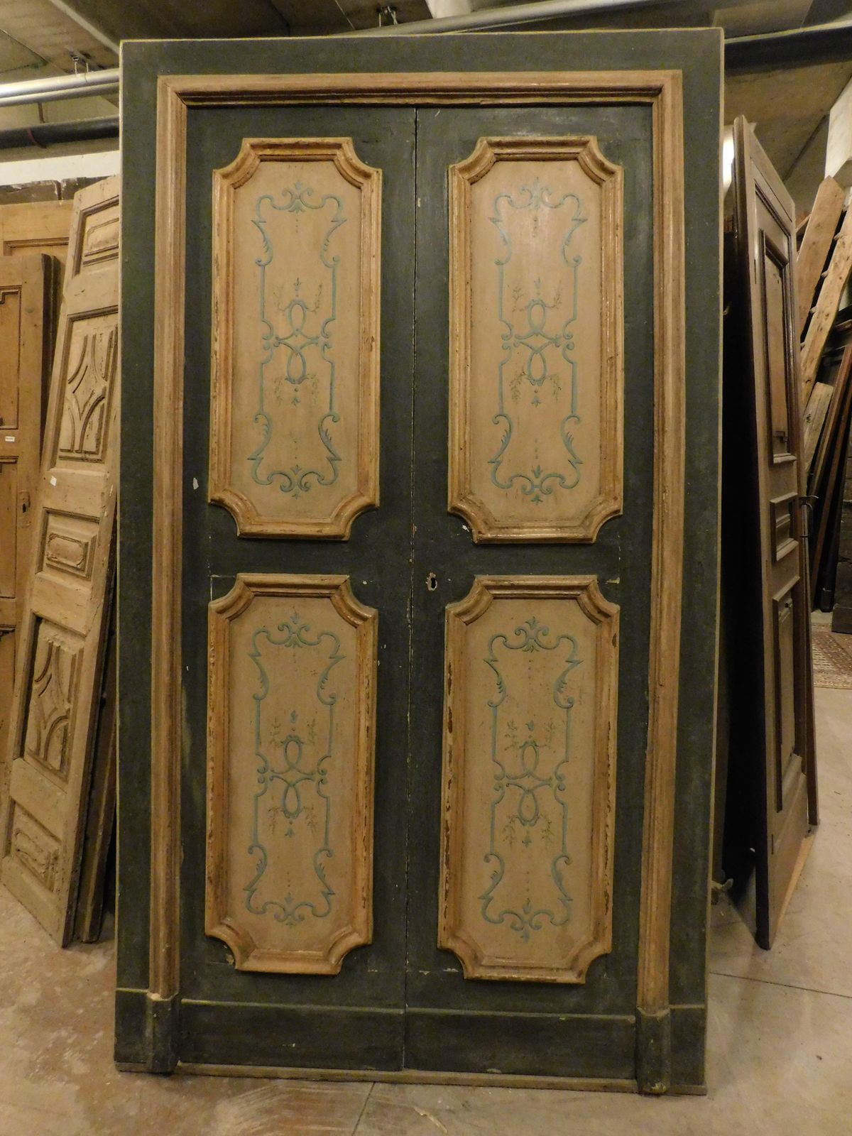Painted Wooden Double Leaf Door With Frame, Italy photo 4123.0