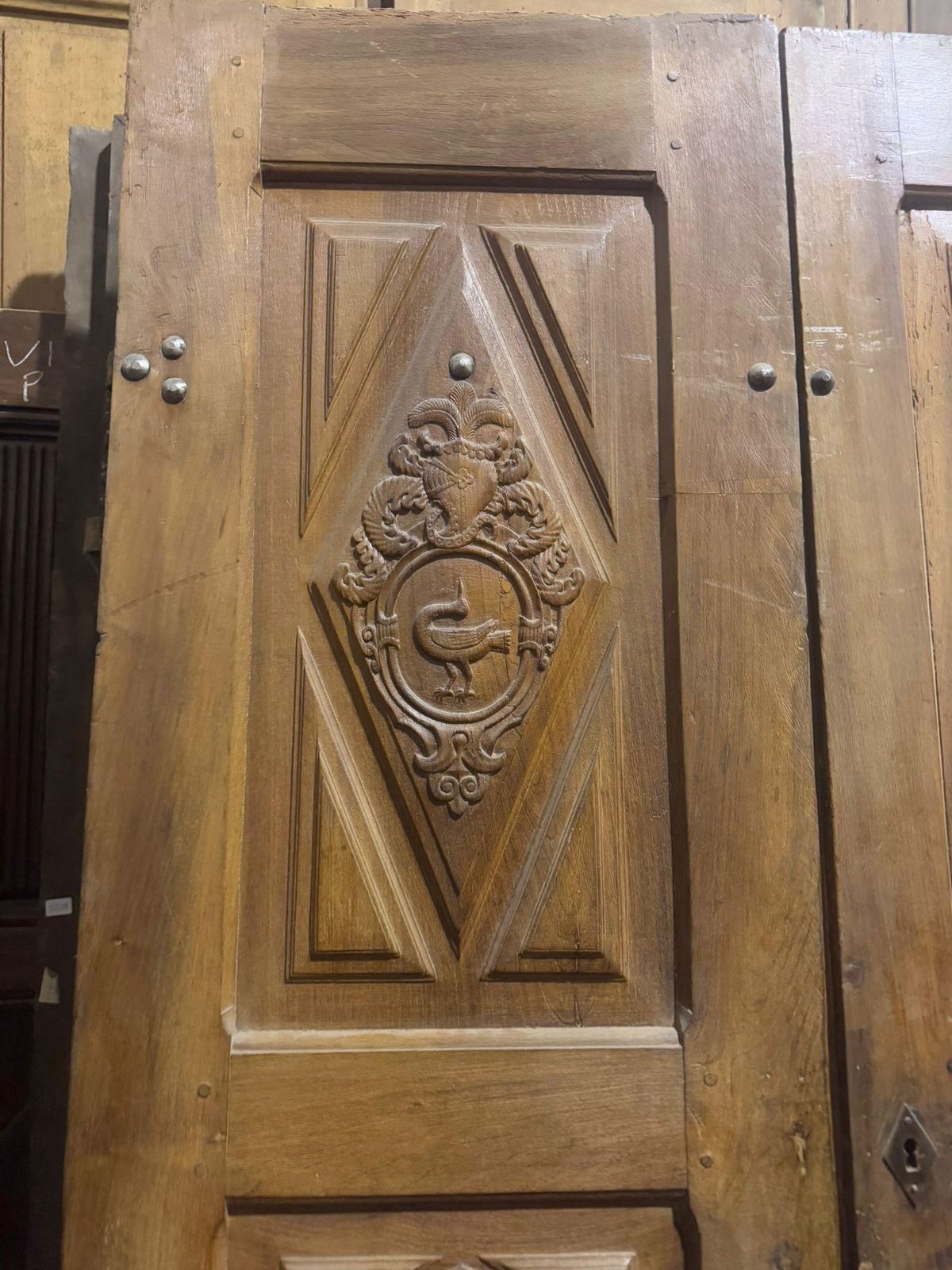Entrance Door In Walnut, With Two Doors And Carved Panels, Italy photo 3435.0