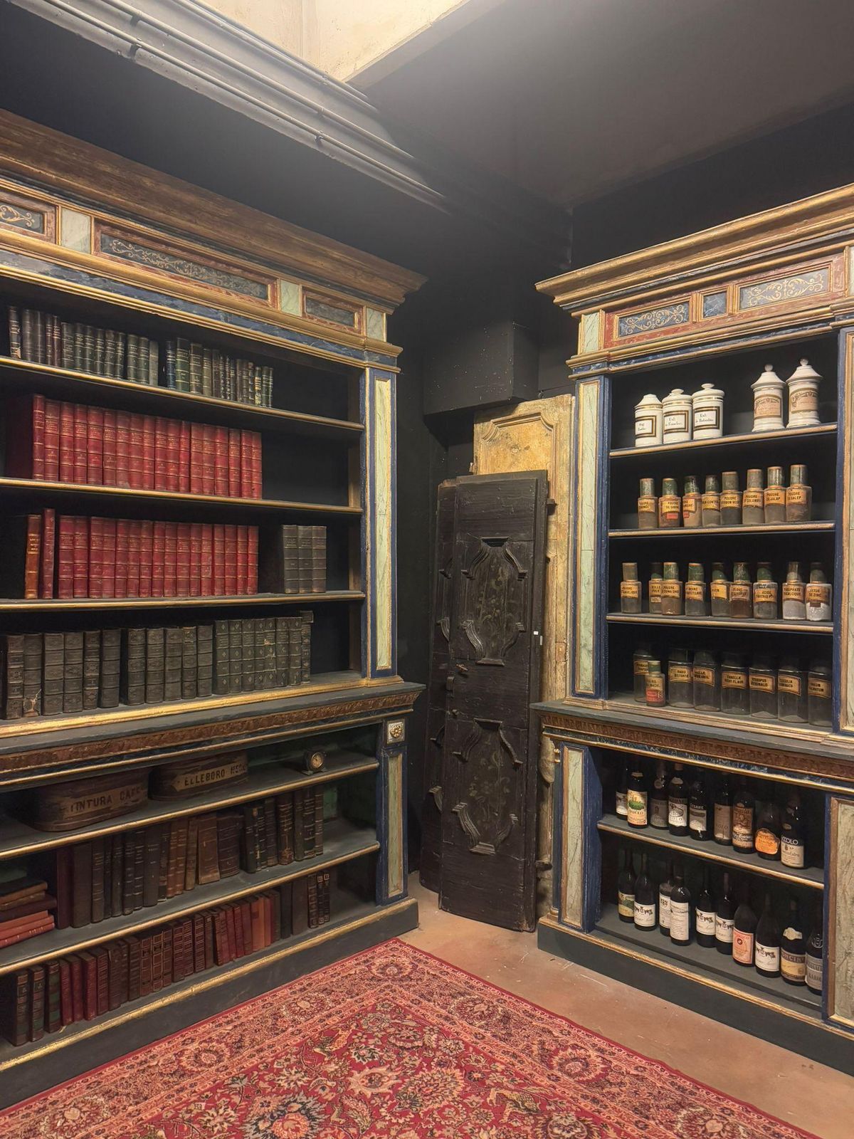 Set Of 3 Painted Wooden Bookcases Decorated With Fake Marble On Glass, Italy photo buy