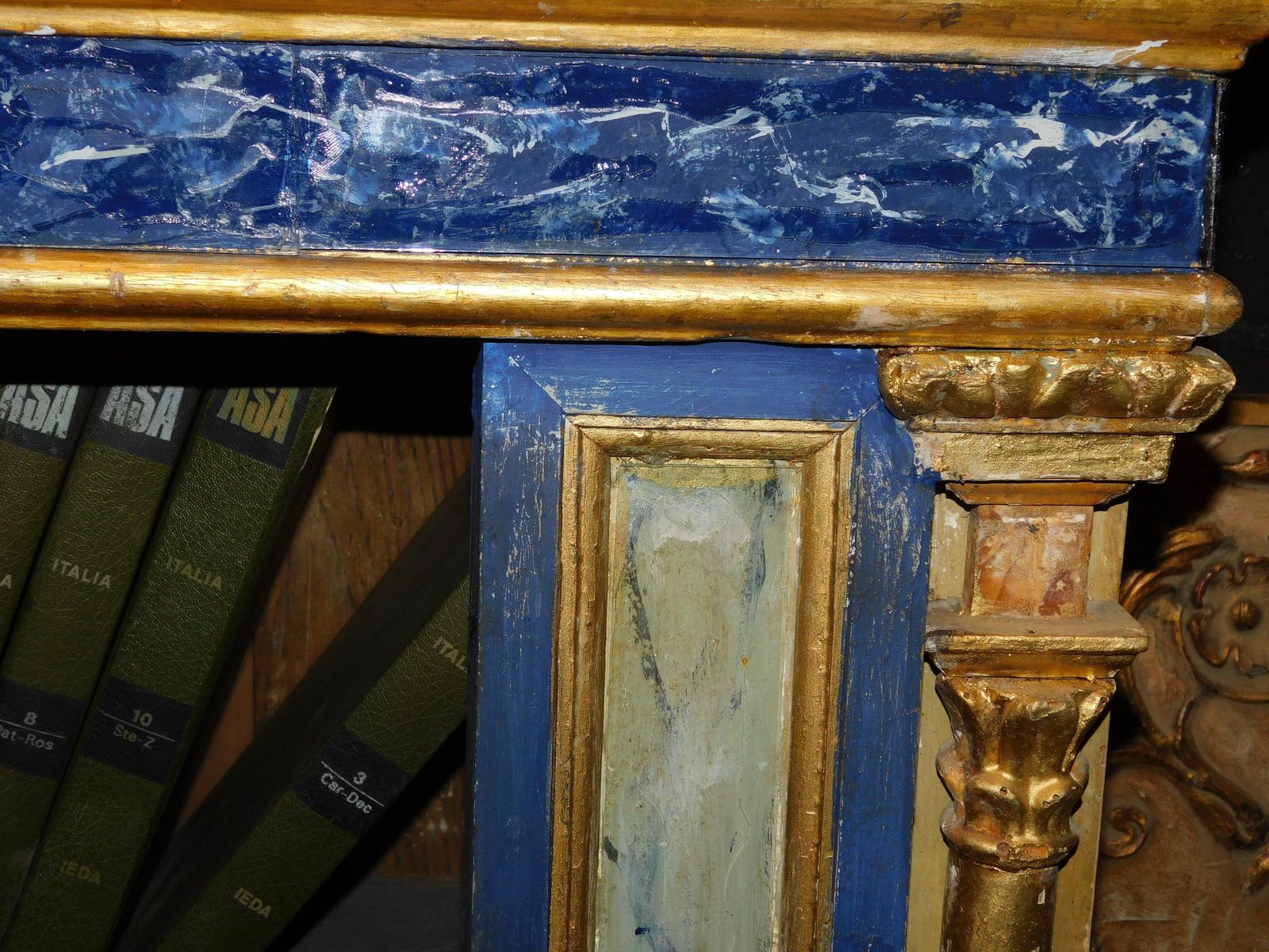 Set Of 3 Painted Wooden Bookcases Decorated With Fake Marble On Glass, Italy photo vintage