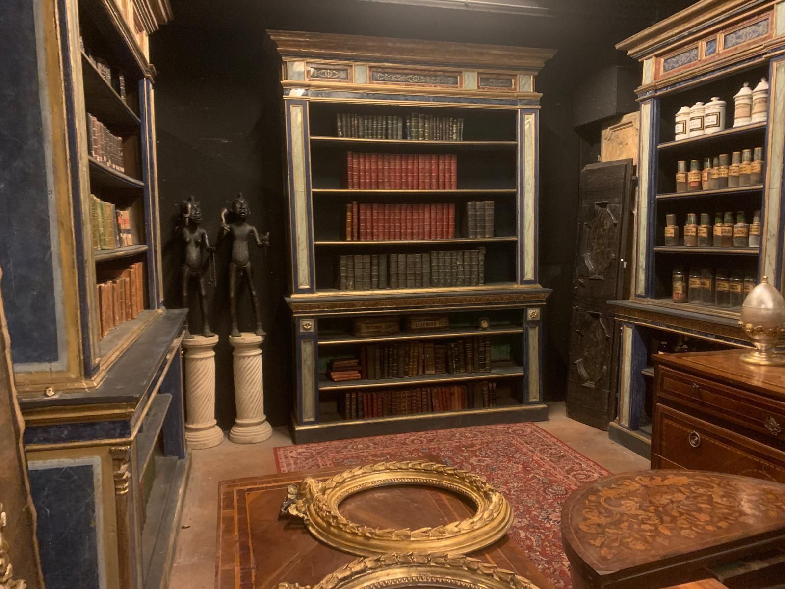 photo furniture Set Of 3 Painted Wooden Bookcases Decorated With Fake Marble On Glass, Italy