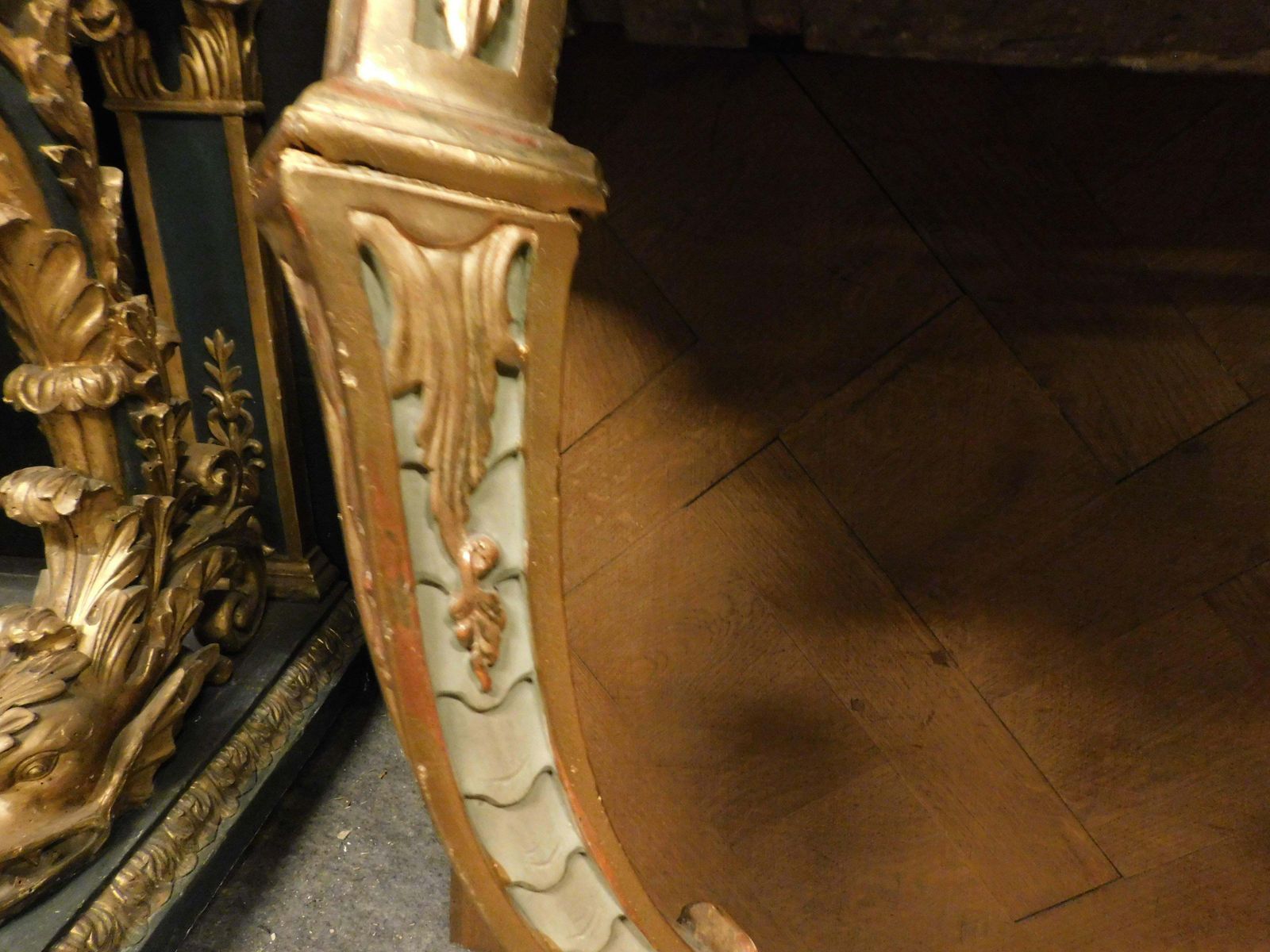 Furniture Console Table Carved In A Drop Shape In Lacquered And Gilded Wood, Italy photo