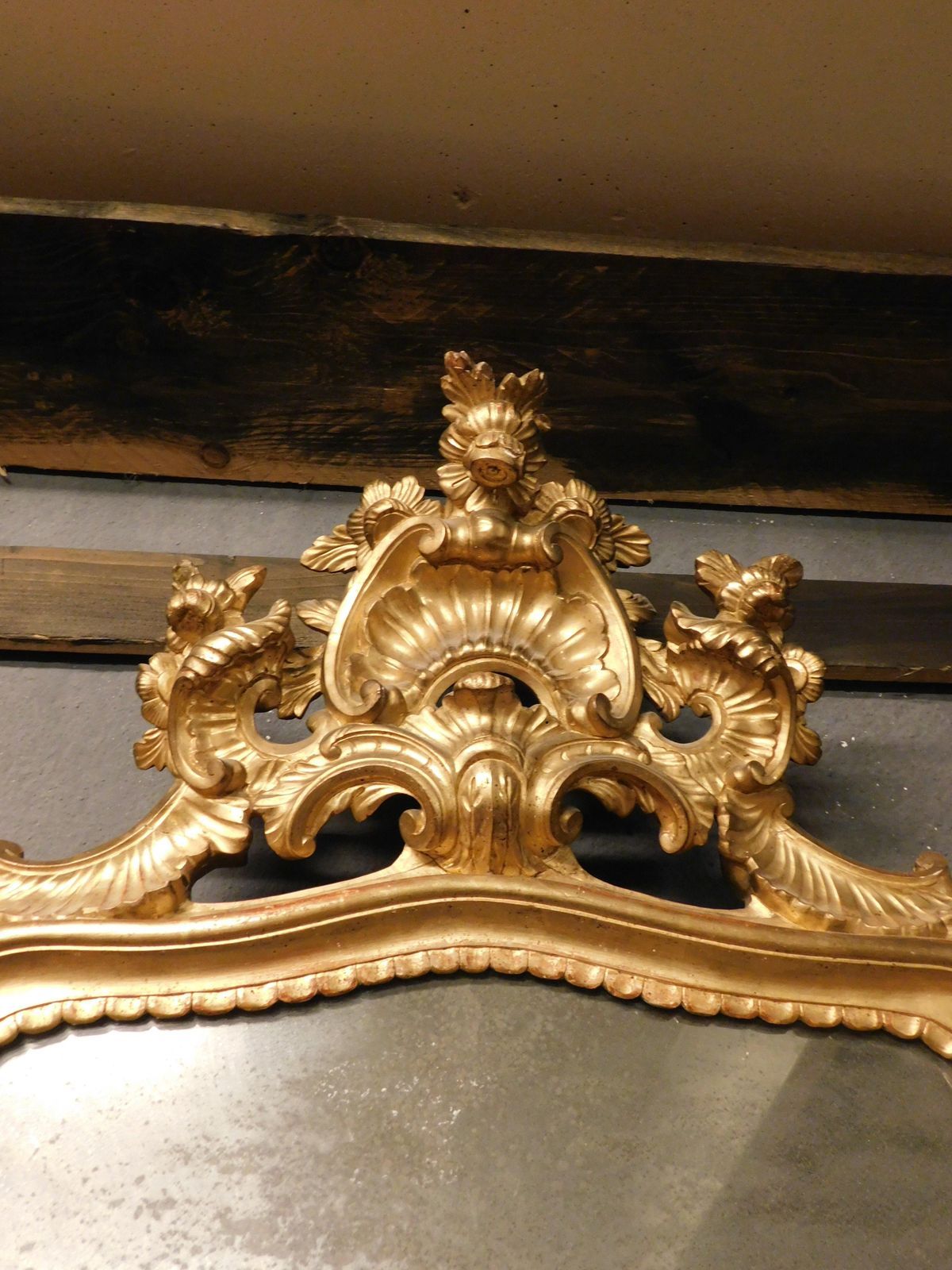Mirror In Lacquered And Gilded Wood, Rich Cymatium Carved With Shell, Italy photo vintage