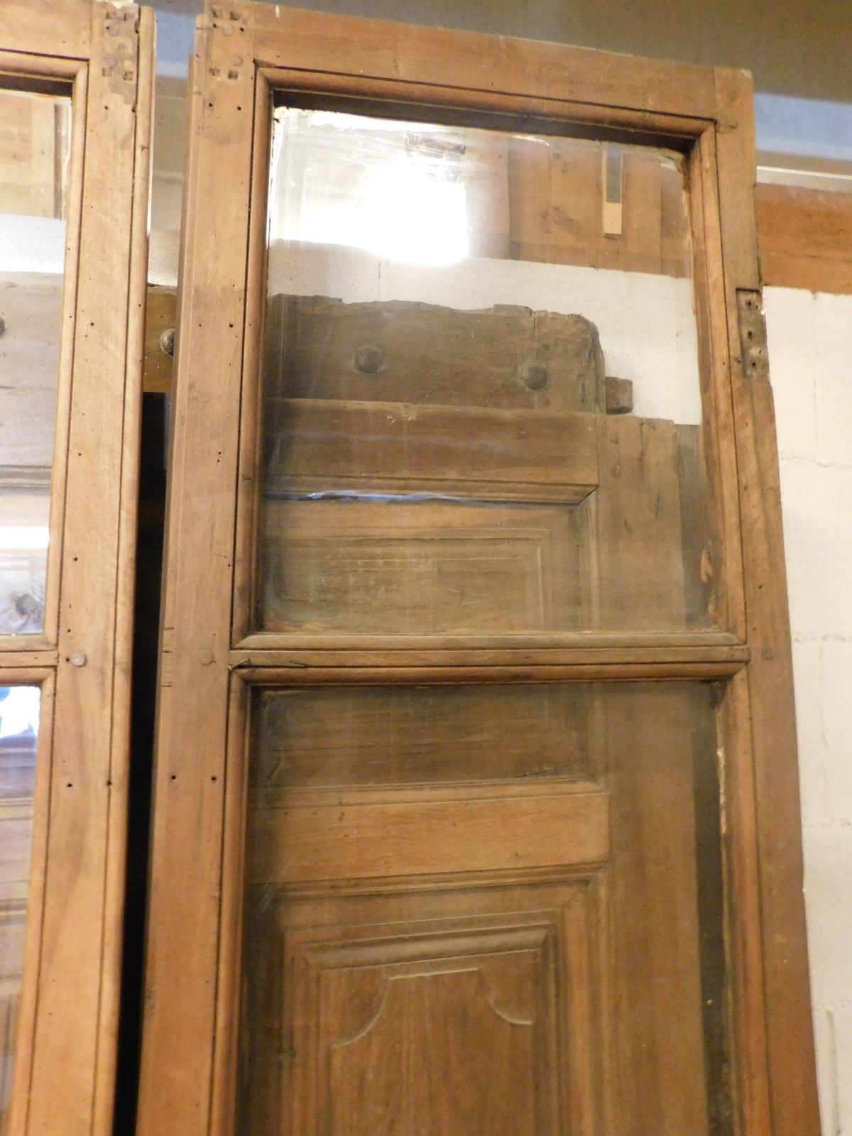 Double Glass Door In Wood With Carved Lower Panel, To Be Restored, Italy photo buy