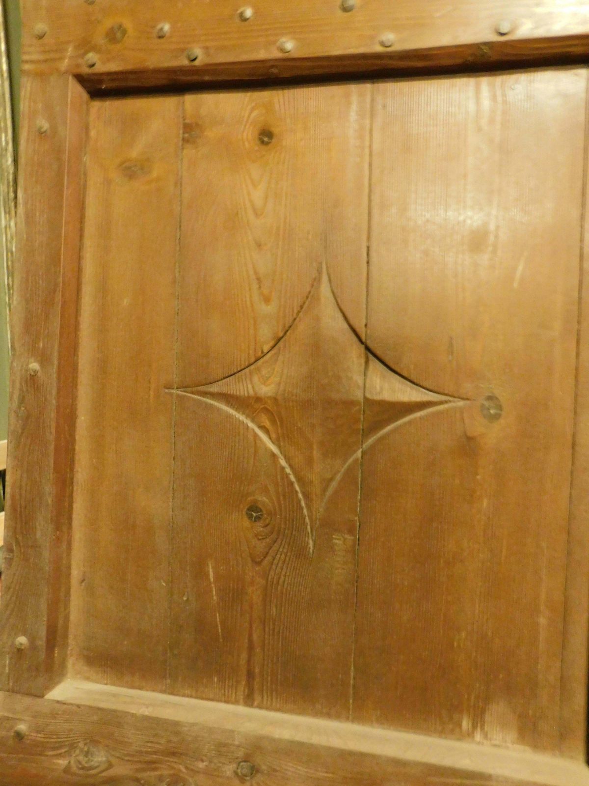 Set Of 2 Single Wooden Doors, Rustic With Carved Panels, Italy photo vintage