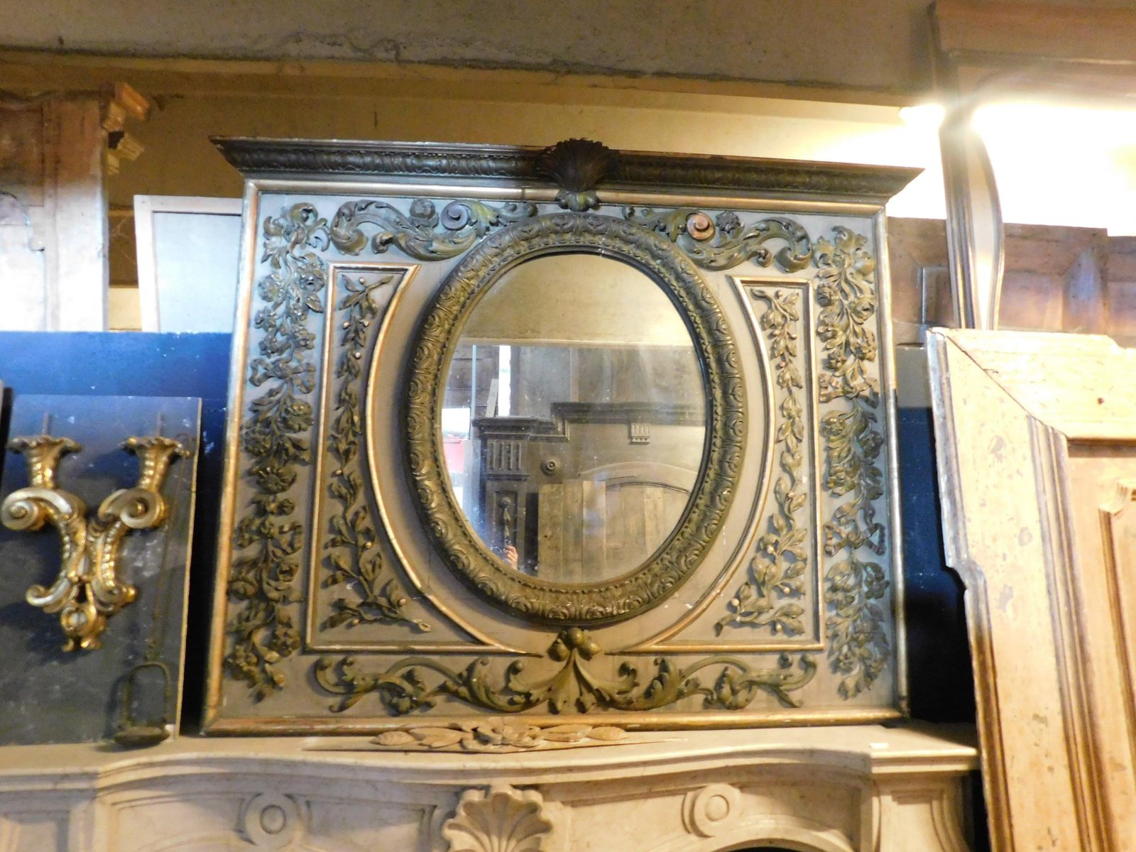 Lacquered Wood Mirror With Rich Carved Carvings, Italy photo furniture