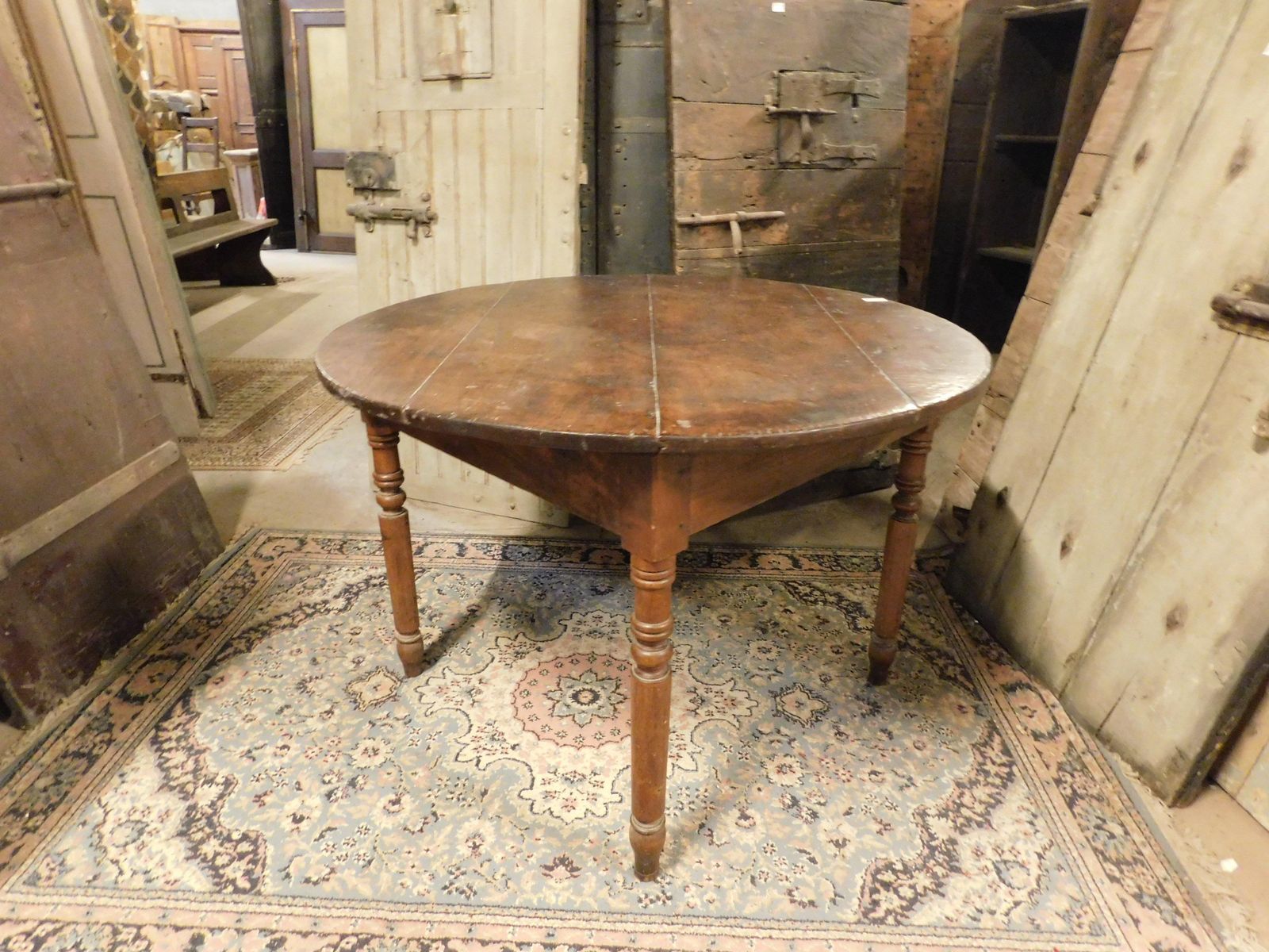 Round Table In Walnut And Beech Wood, Carved Legs, Italy photo for sale