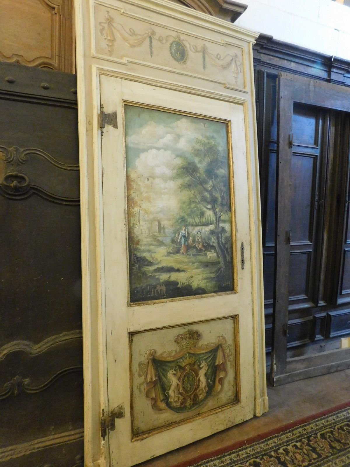 N.2 Richly Painted Solid Wood Doors With High Frame, Italy photo furniture