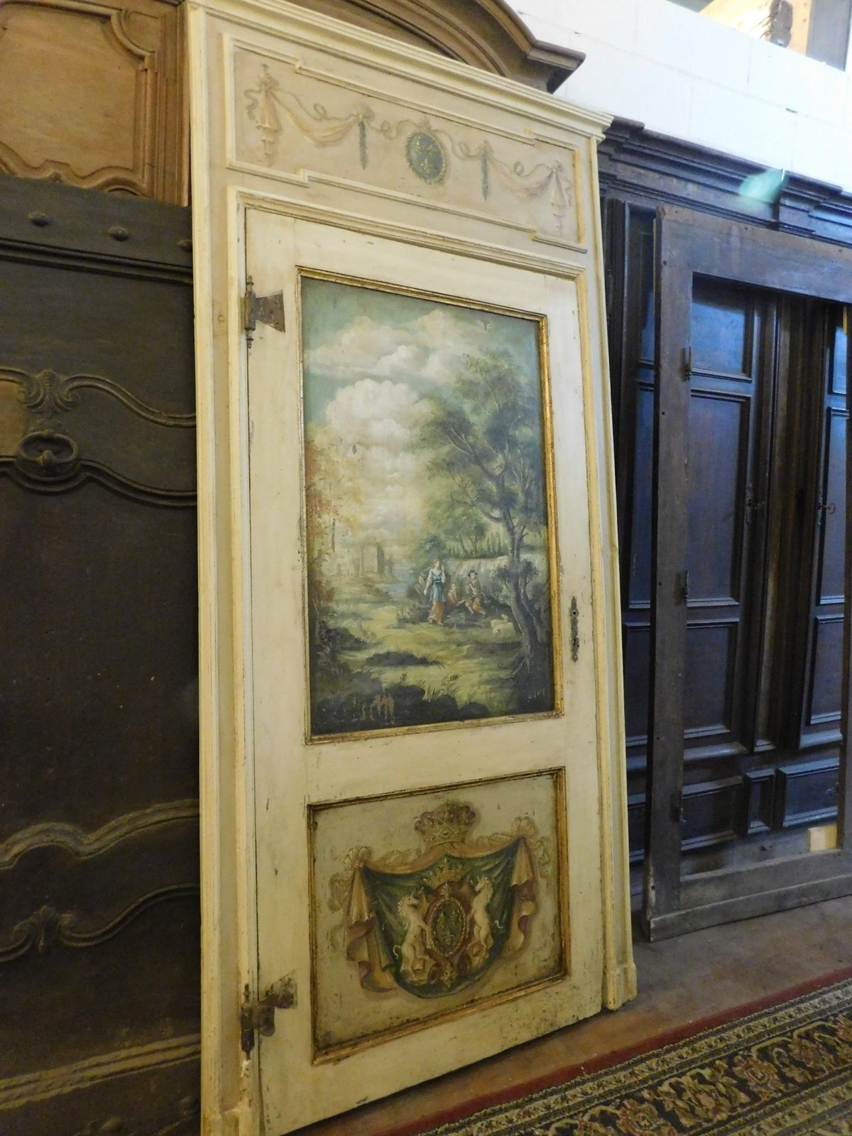 N.2 Richly Painted Solid Wood Doors With High Frame, Italy photo for sale
