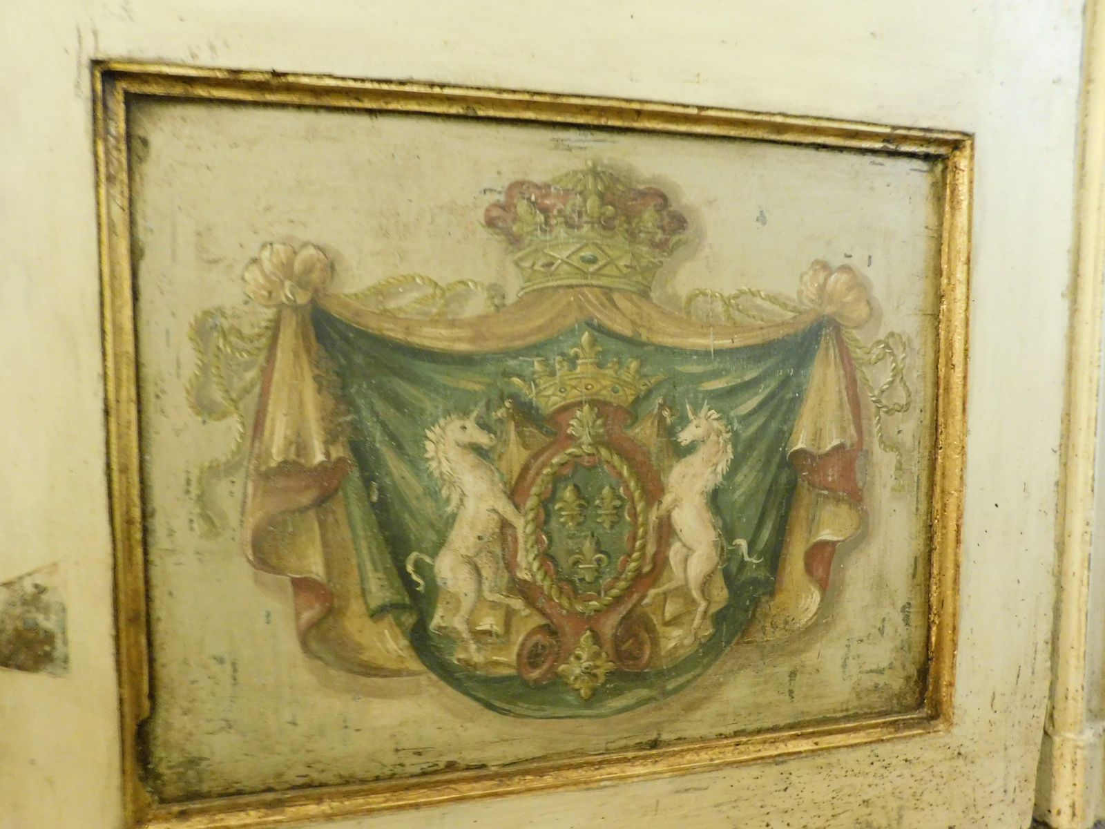 N.2 Richly Painted Solid Wood Doors With High Frame, Italy photo vintage