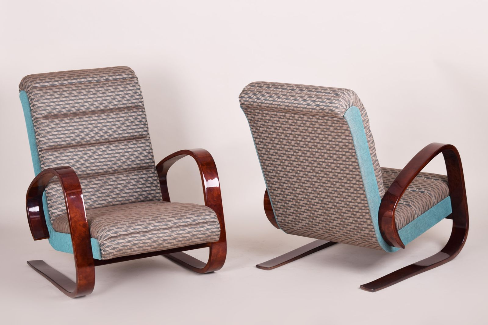 Pair Of Restored Art Deco Armchairs, By Miroslav Navrátil, Walnut, Czech, 1930s photo for sale