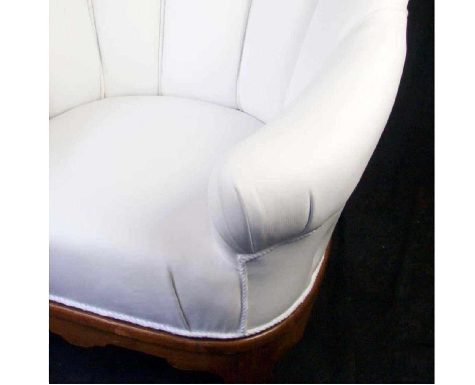 Swedish Art Deco Shellback Armchair White Italian Leather Fluted Decorations A photo for sale