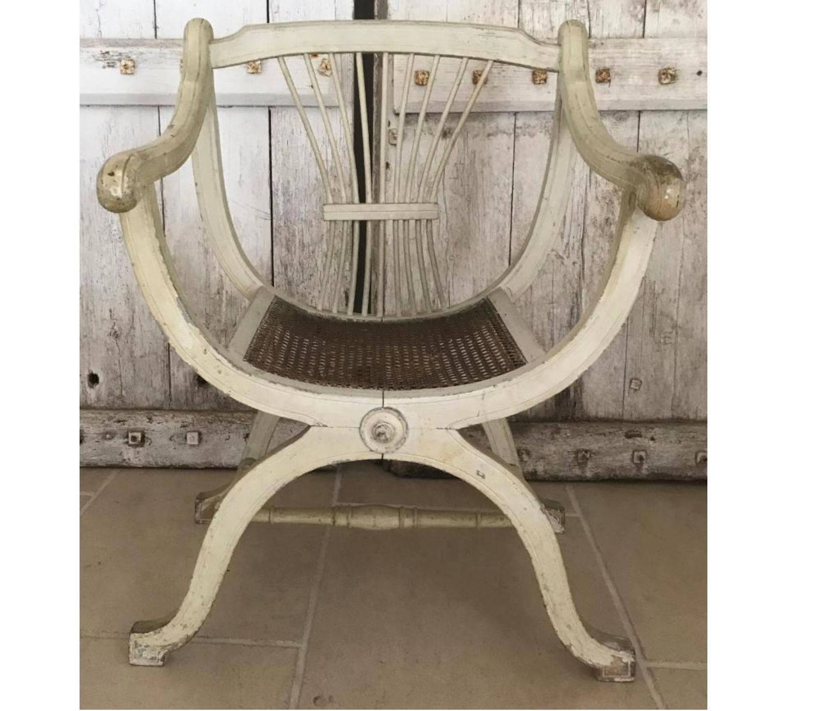 Pair Of French Armchairs Fauteuil White Carved Back 1800s 1900s Antique Empire photo Furniture