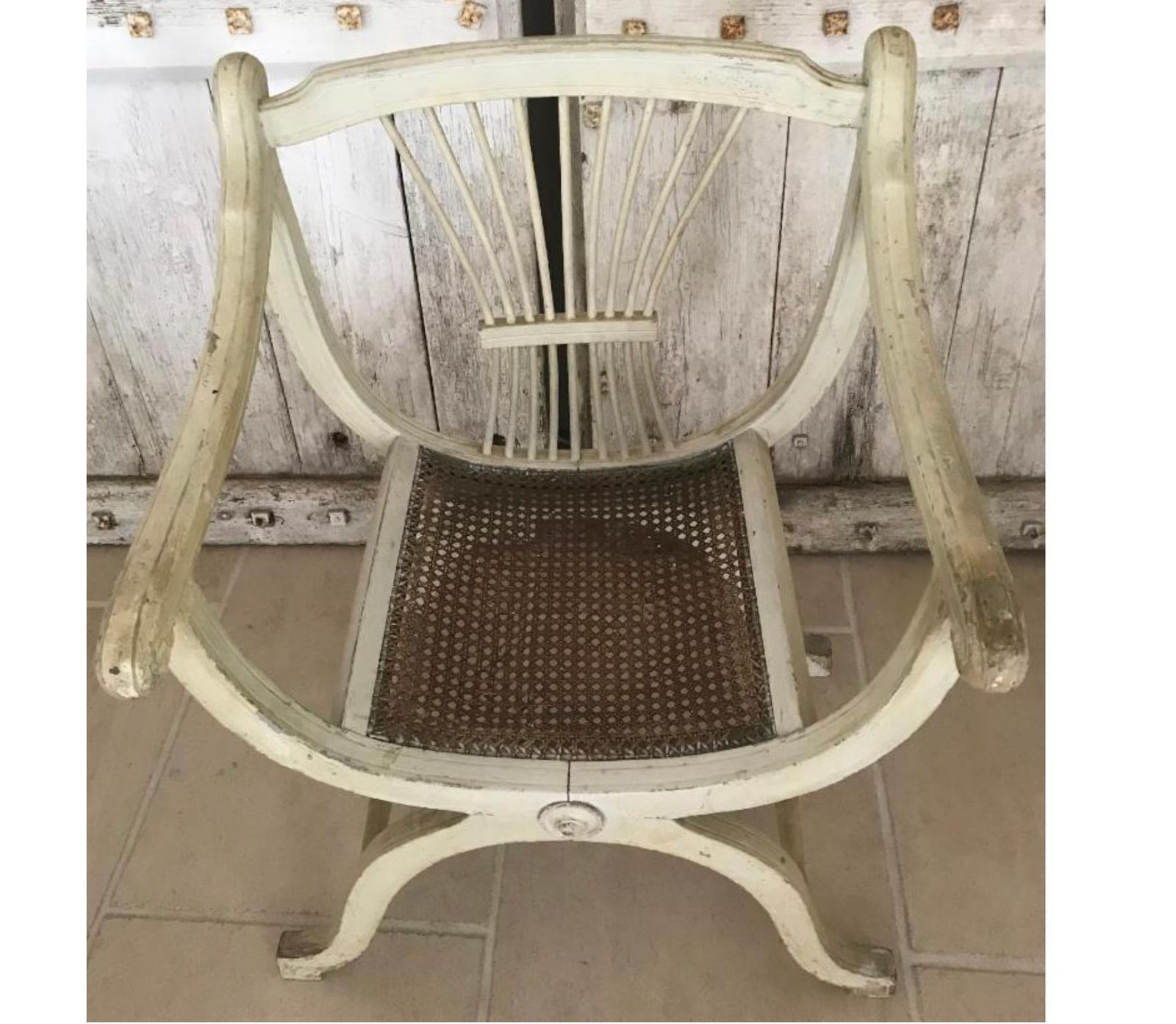 Pair Of French Armchairs Fauteuil White Carved Back 1800s 1900s Antique Empire photo 3500.0