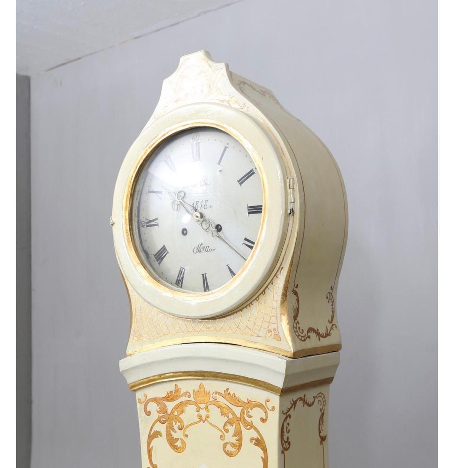 1818 Swedish Mora Clock Off White Bronze Early 1800s Antique Hand Painted A photo Home Decor