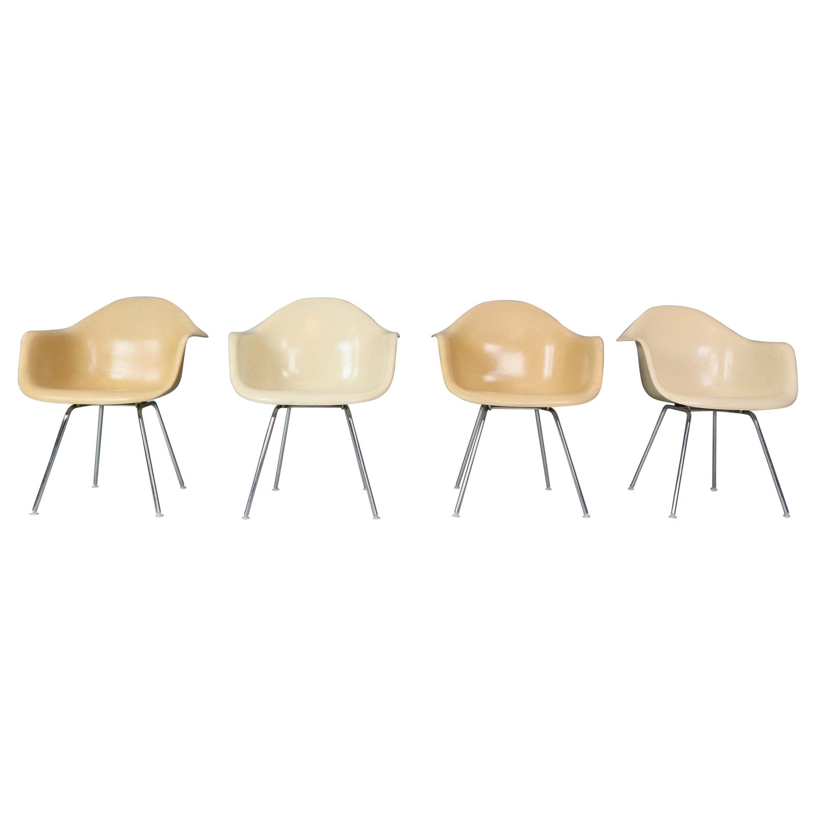 Charles & Ray Eames Set Of 4 Off White "H Base" Chairs For Herman Miller, 1960
