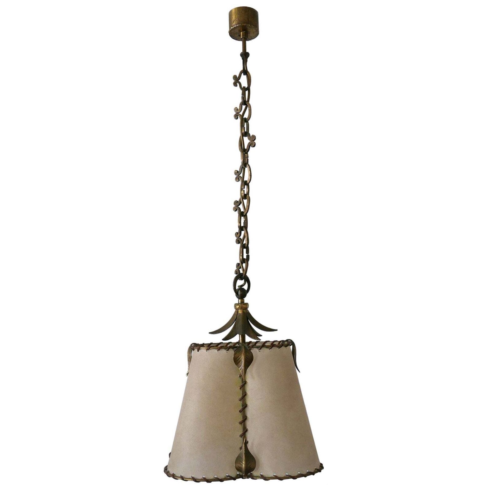Amazing Mid Century Modern Brass & Parchment Pendant Lamp Germany 1960s