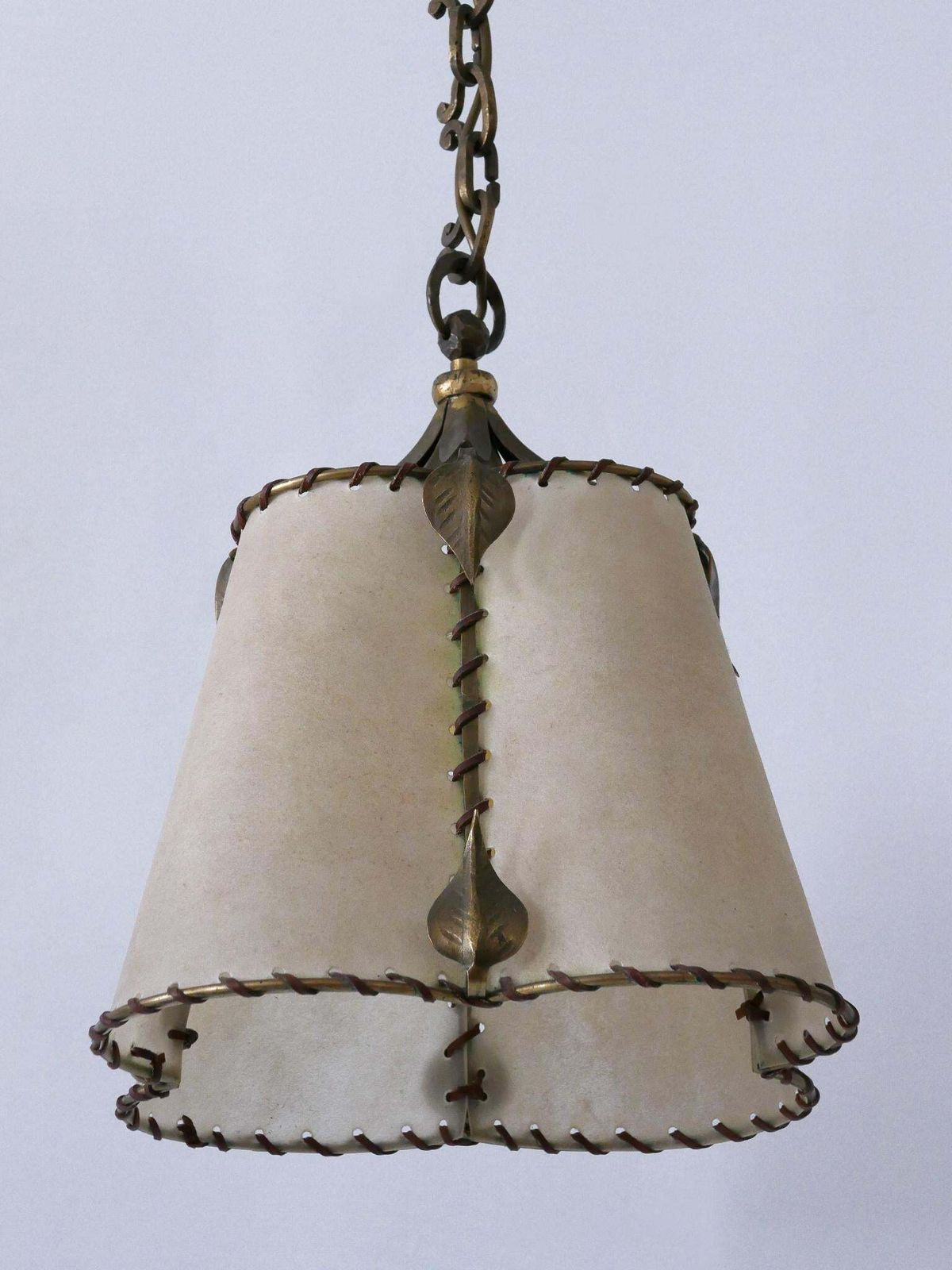 Amazing Mid Century Modern Brass & Parchment Pendant Lamp Germany 1960s photo vintage