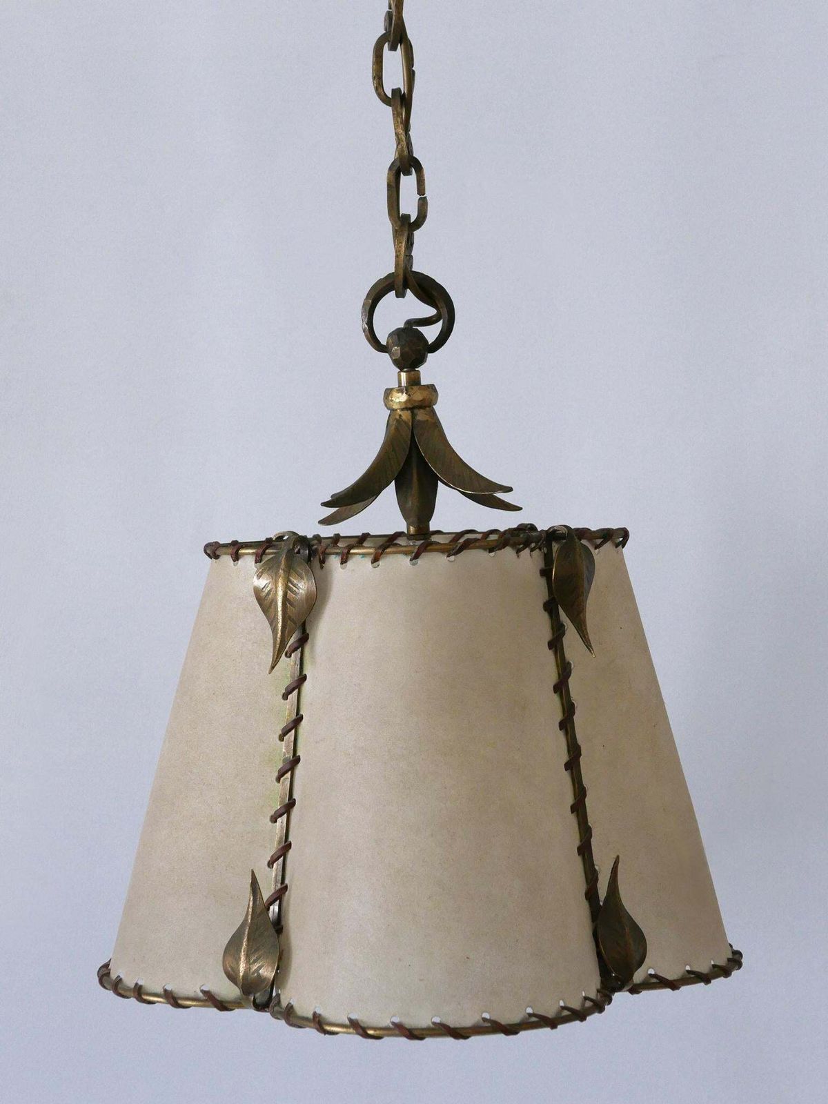 3006.0 Amazing Mid Century Modern Brass & Parchment Pendant Lamp Germany 1960s photo