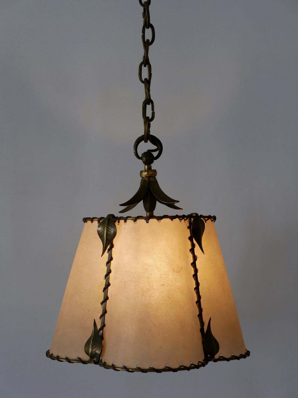 photo vinterior Amazing Mid Century Modern Brass & Parchment Pendant Lamp Germany 1960s