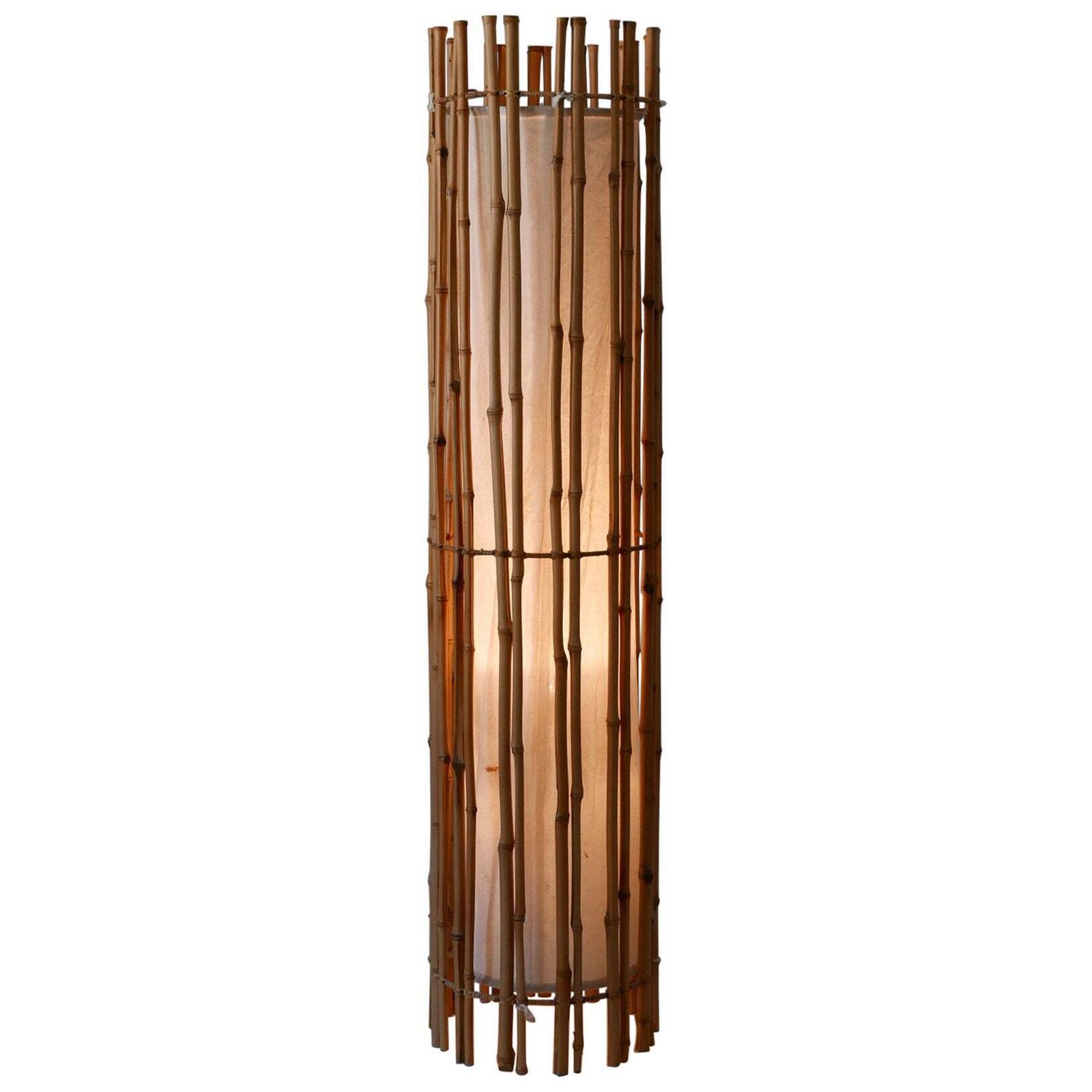 Elegant Mid Century Modern Bamboo Floor Lamp By Louis Sognot France 1960s
