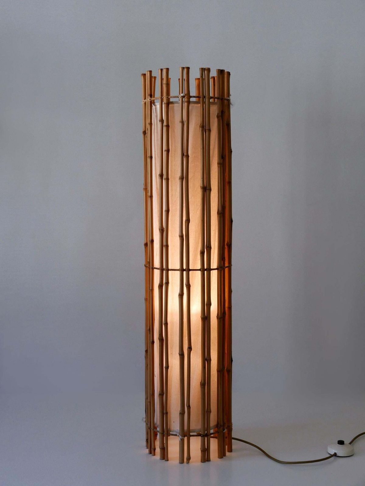 Elegant Mid Century Modern Bamboo Floor Lamp By Louis Sognot France 1960s photo Lighting