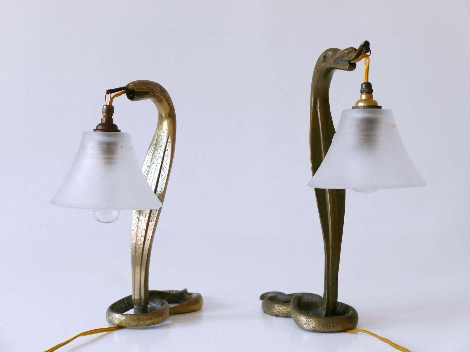 Set Of Two Decorative Art Nouveau Bronze Cobra Table Lamps 1910s photo buy