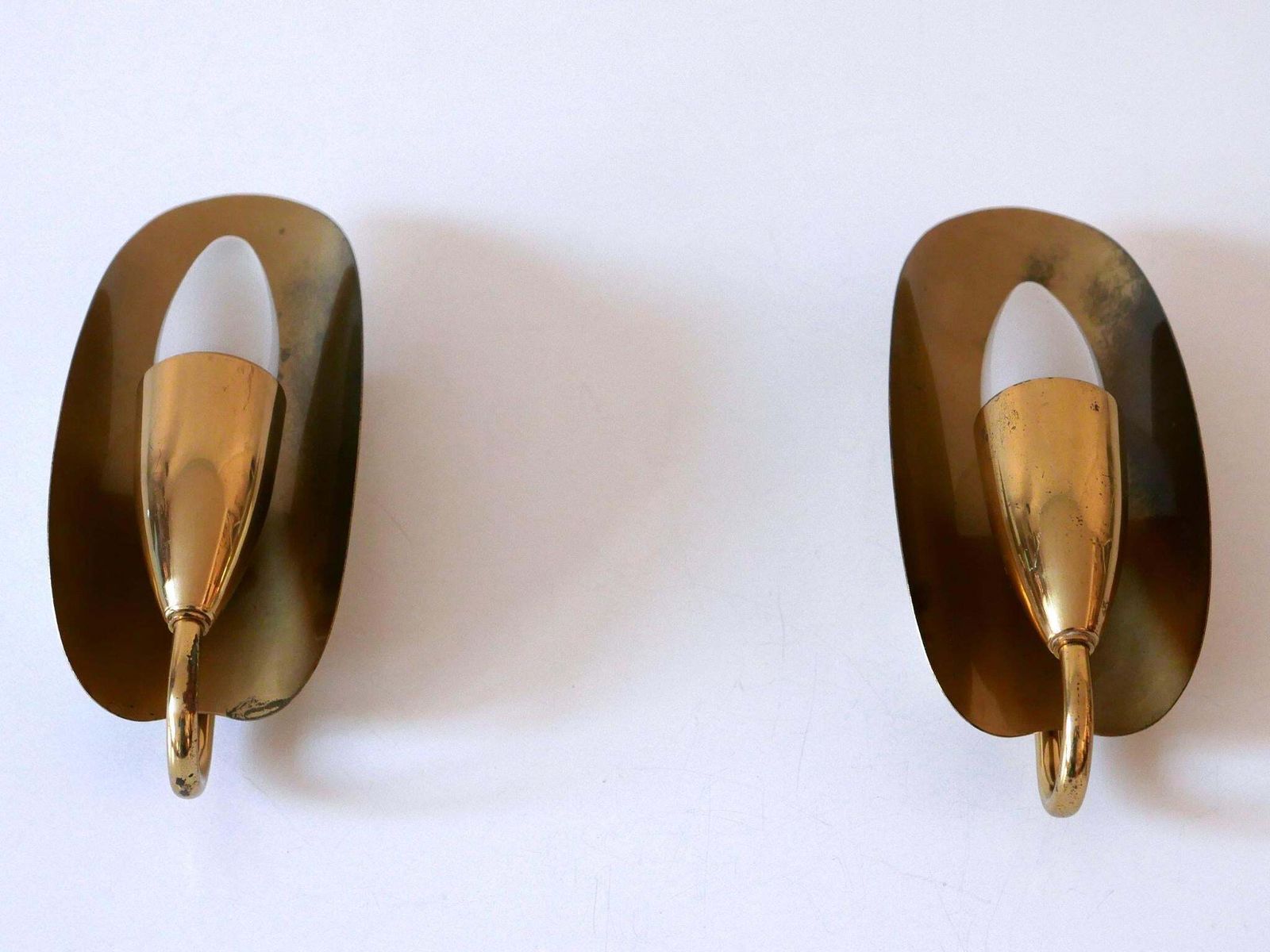 Set Of Two Lovely Mid Century Modern Brass Sconces Or Wall Lamps Germany 1950s photo vinterior