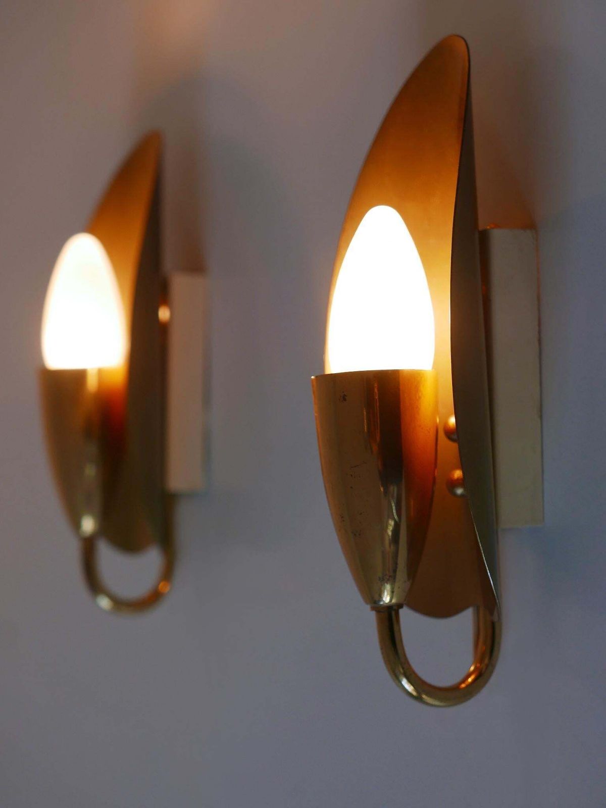 Lighting Set Of Two Lovely Mid Century Modern Brass Sconces Or Wall Lamps Germany 1950s photo